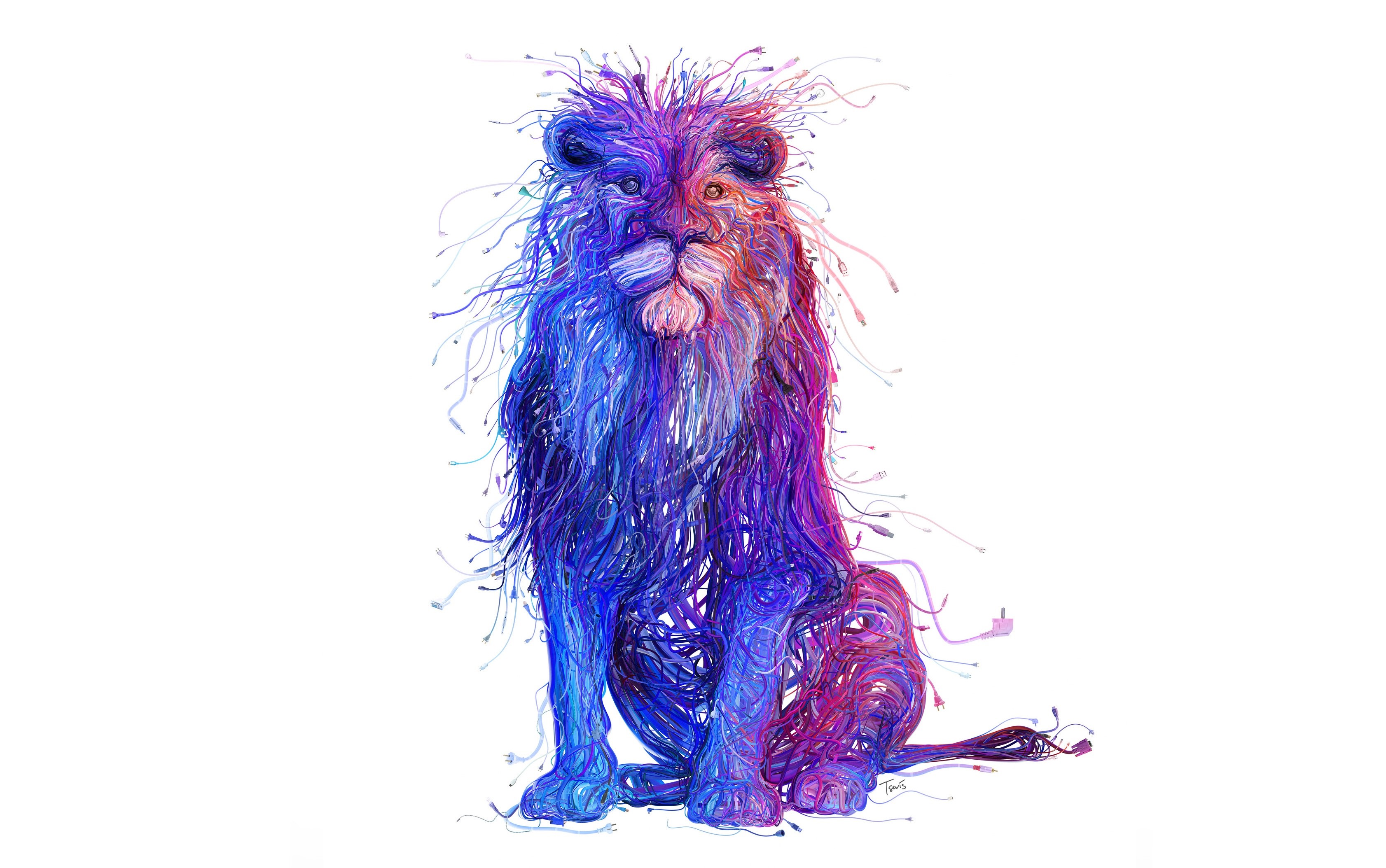 Lion made of colorful paint strokes on a white background HD Wallpaper