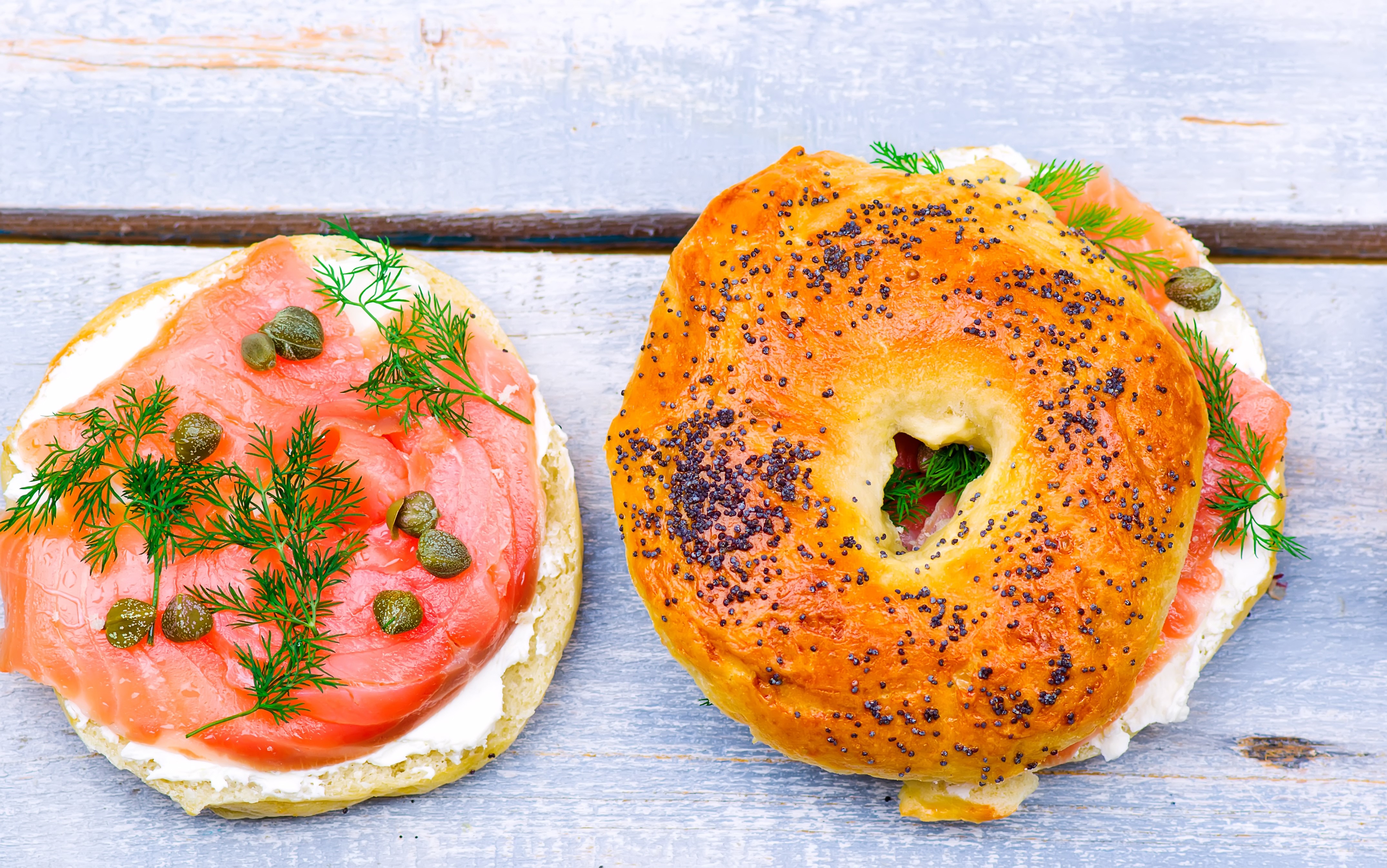 Two Bagels with Smoked Salmon and Cream Cheese HD Wallpaper