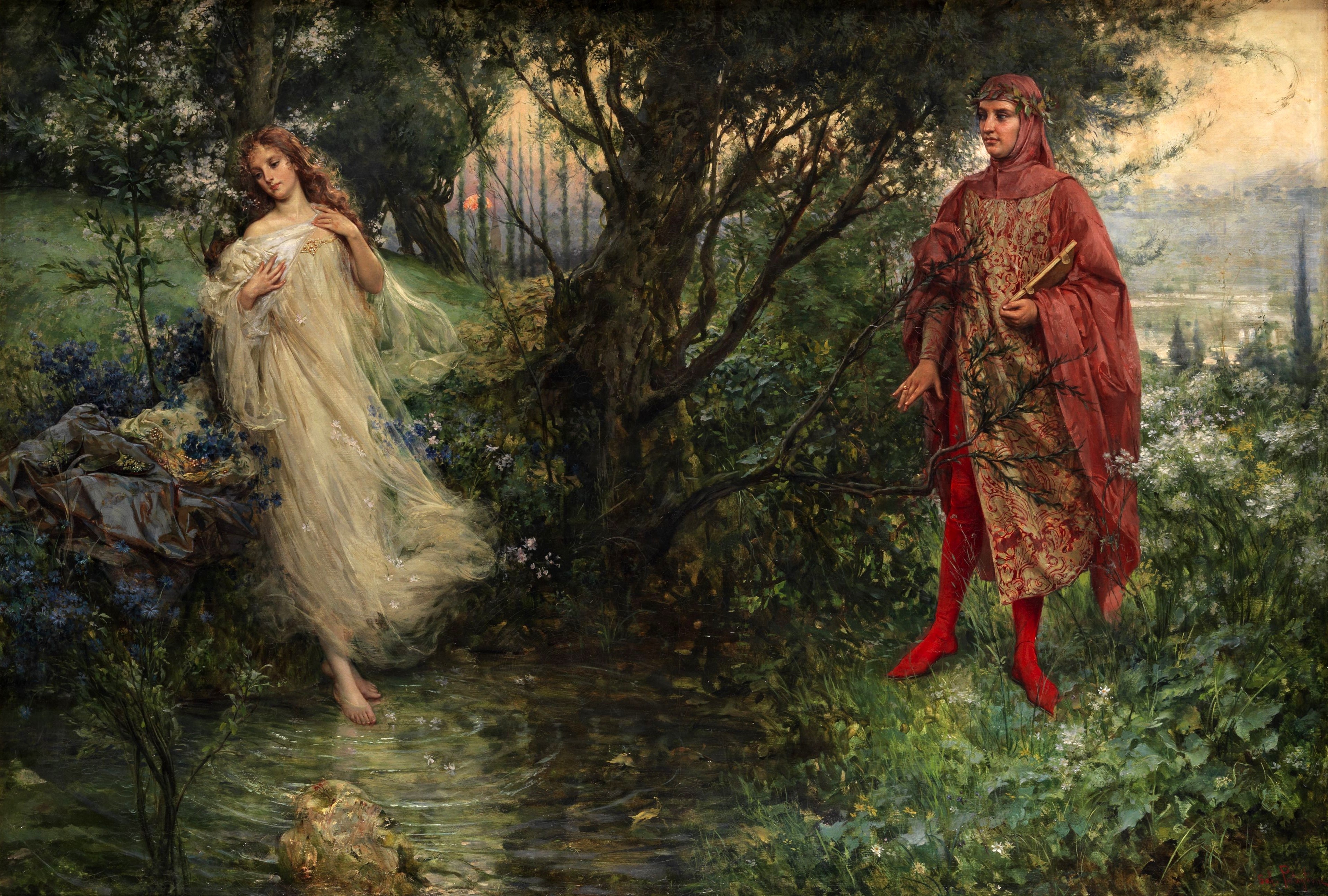 Dante and Beatrice in a Forest HD Wallpaper