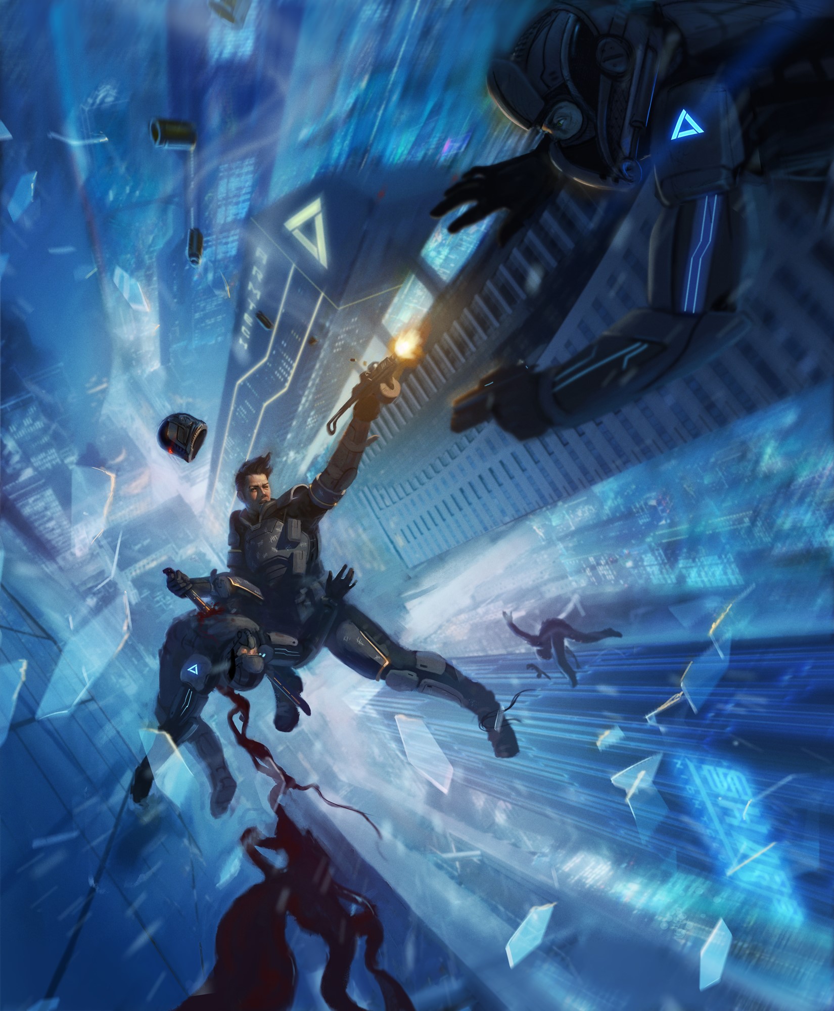 Warriors firing guns in a futuristic city battle HD Phone Wallpaper