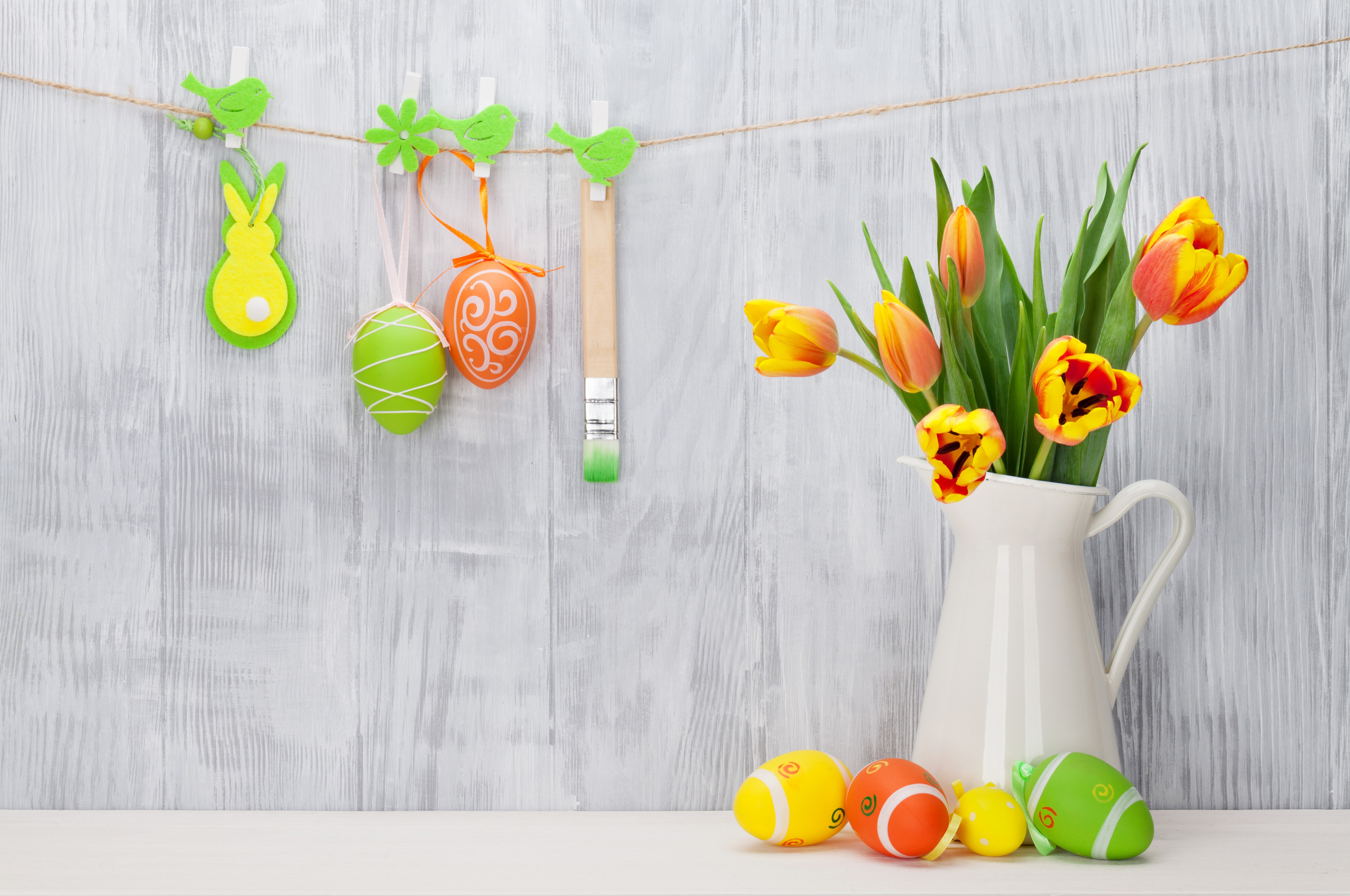 Easter Decorations with Tulips in a Jug HD Wallpaper