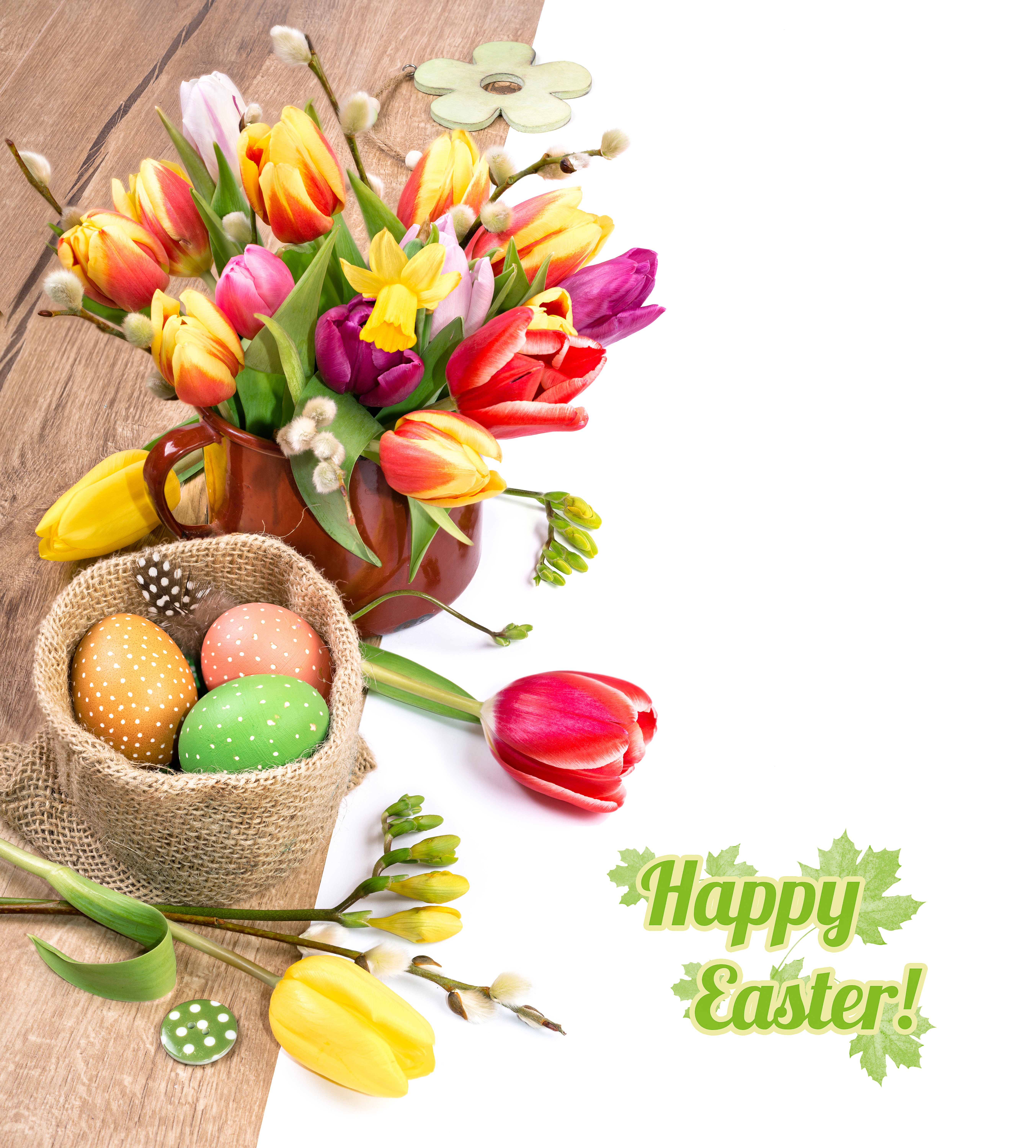 Easter Tulips and Eggs on Wood HD Wallpaper