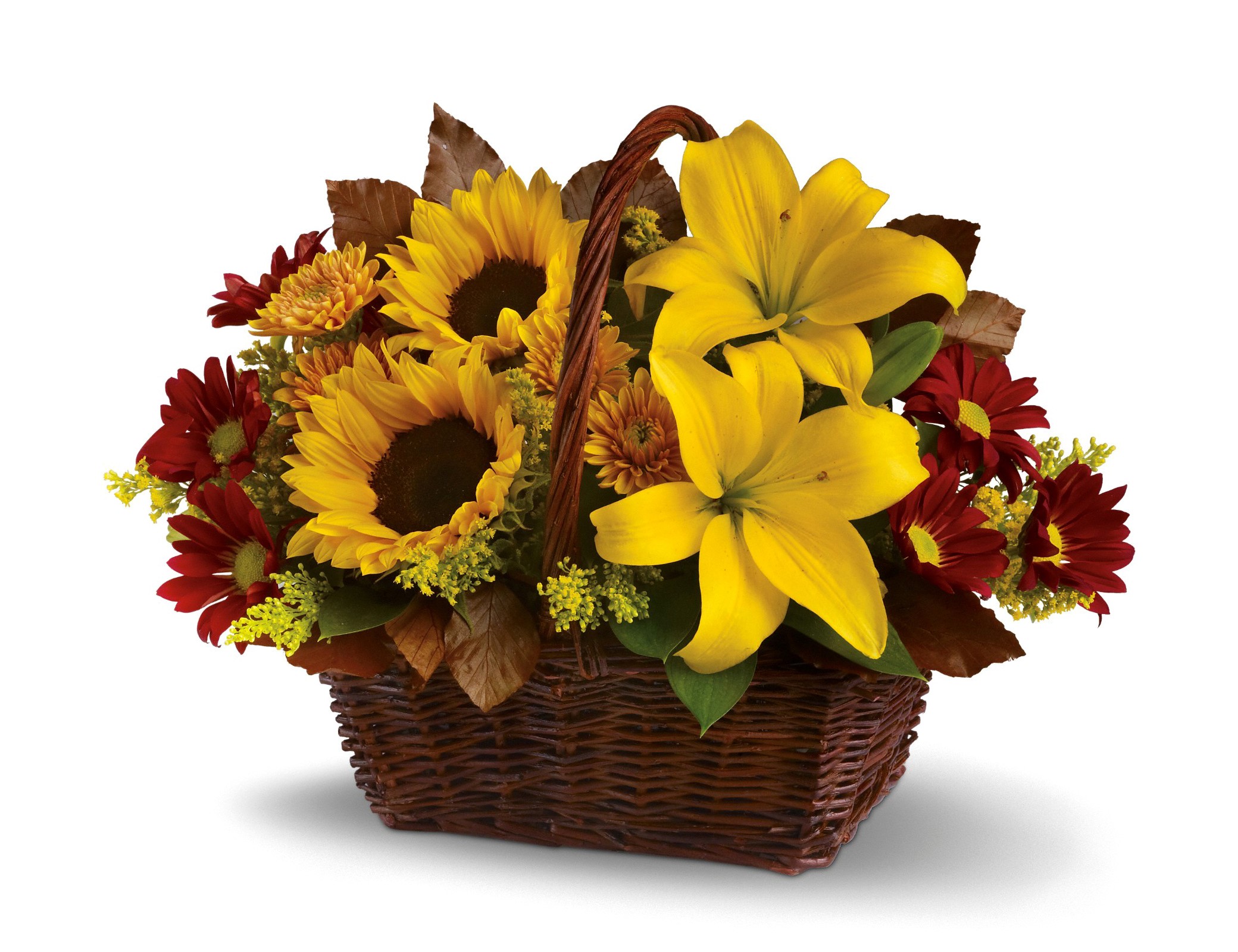 Autumn flower arrangement in a wicker basket HD Wallpaper