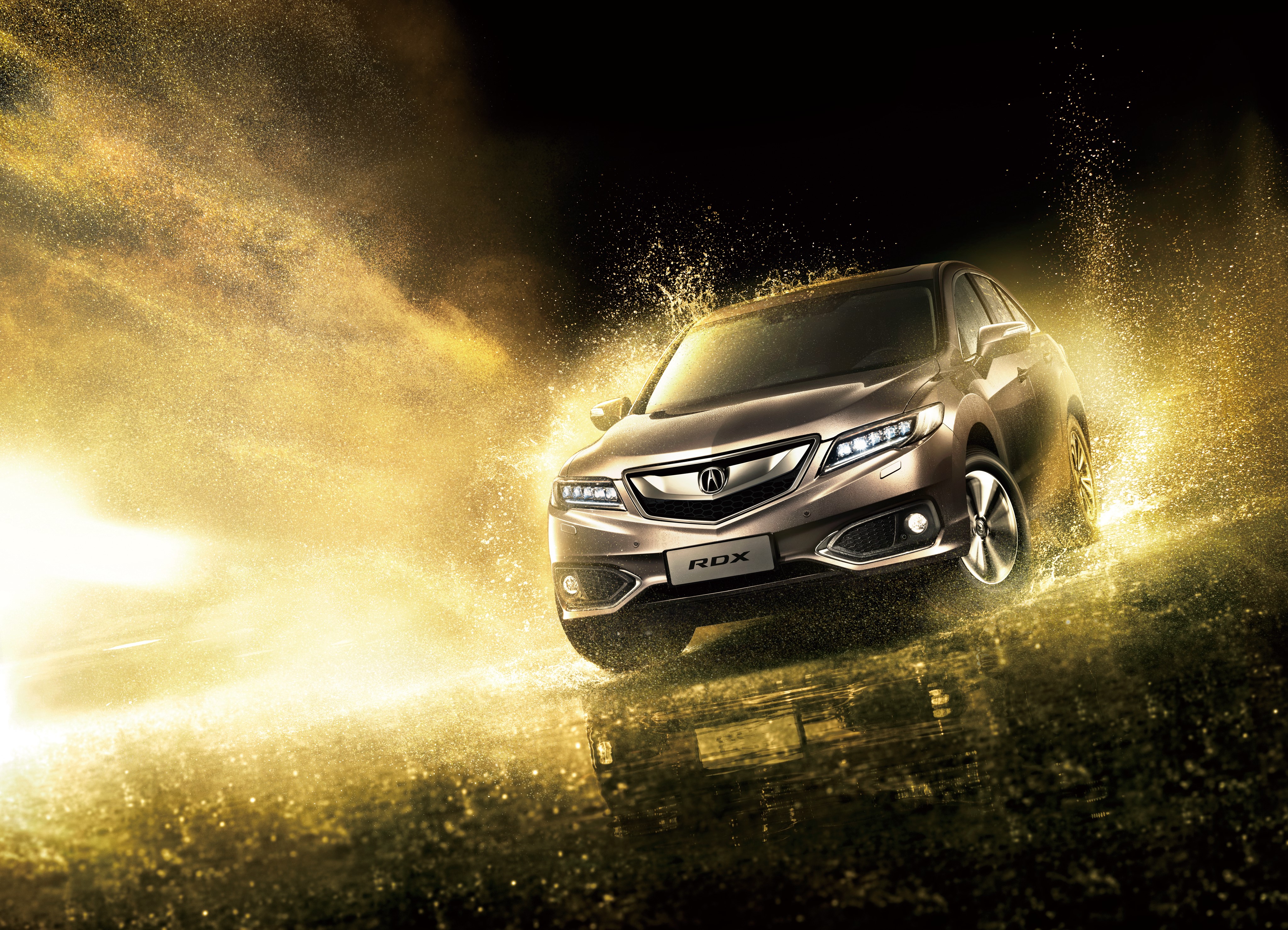 Acura RDX driving through golden water splash HD Wallpaper