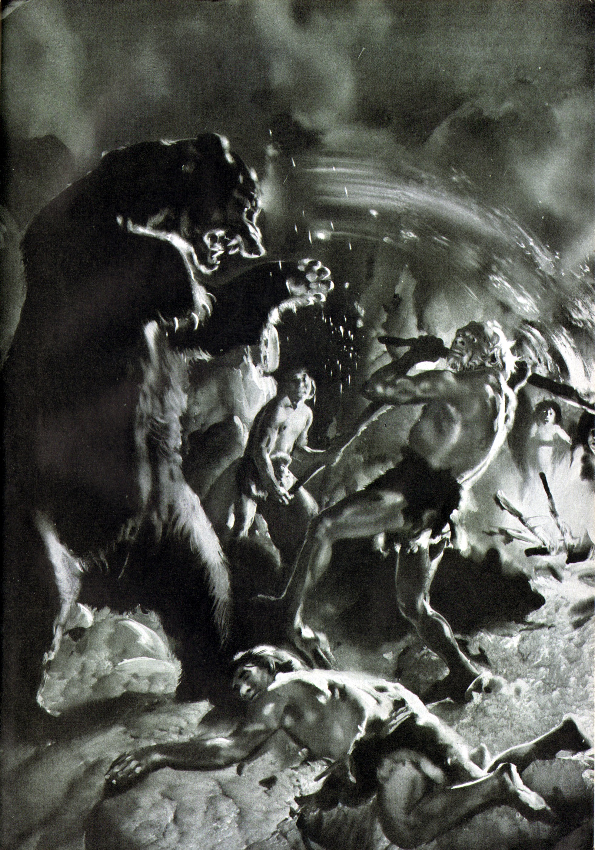 Cave bear attack on prehistoric humans by Zdenek Burian HD Phone Wallpaper