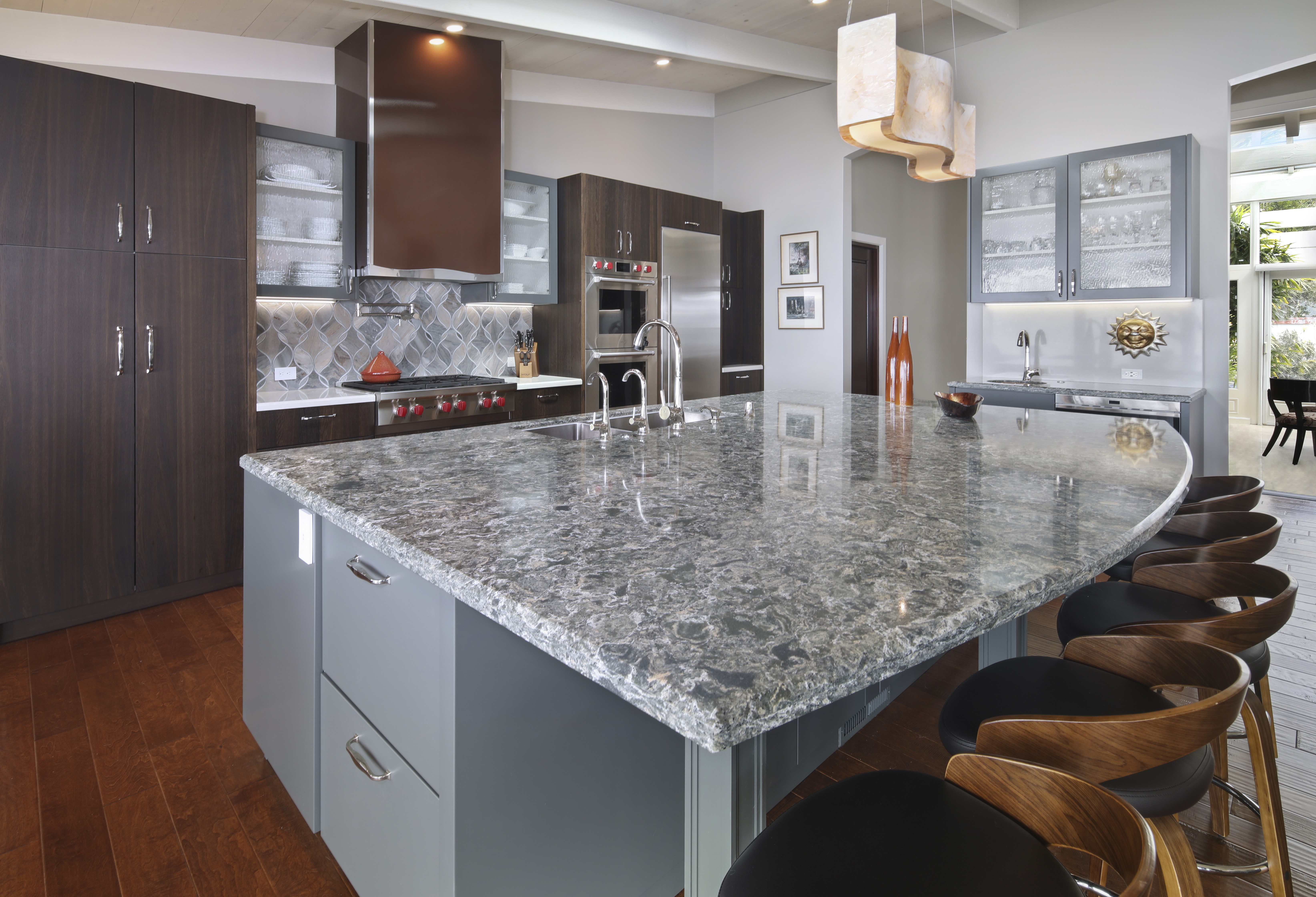Modern Kitchen Interior Design with Island and Chairs HD Wallpaper