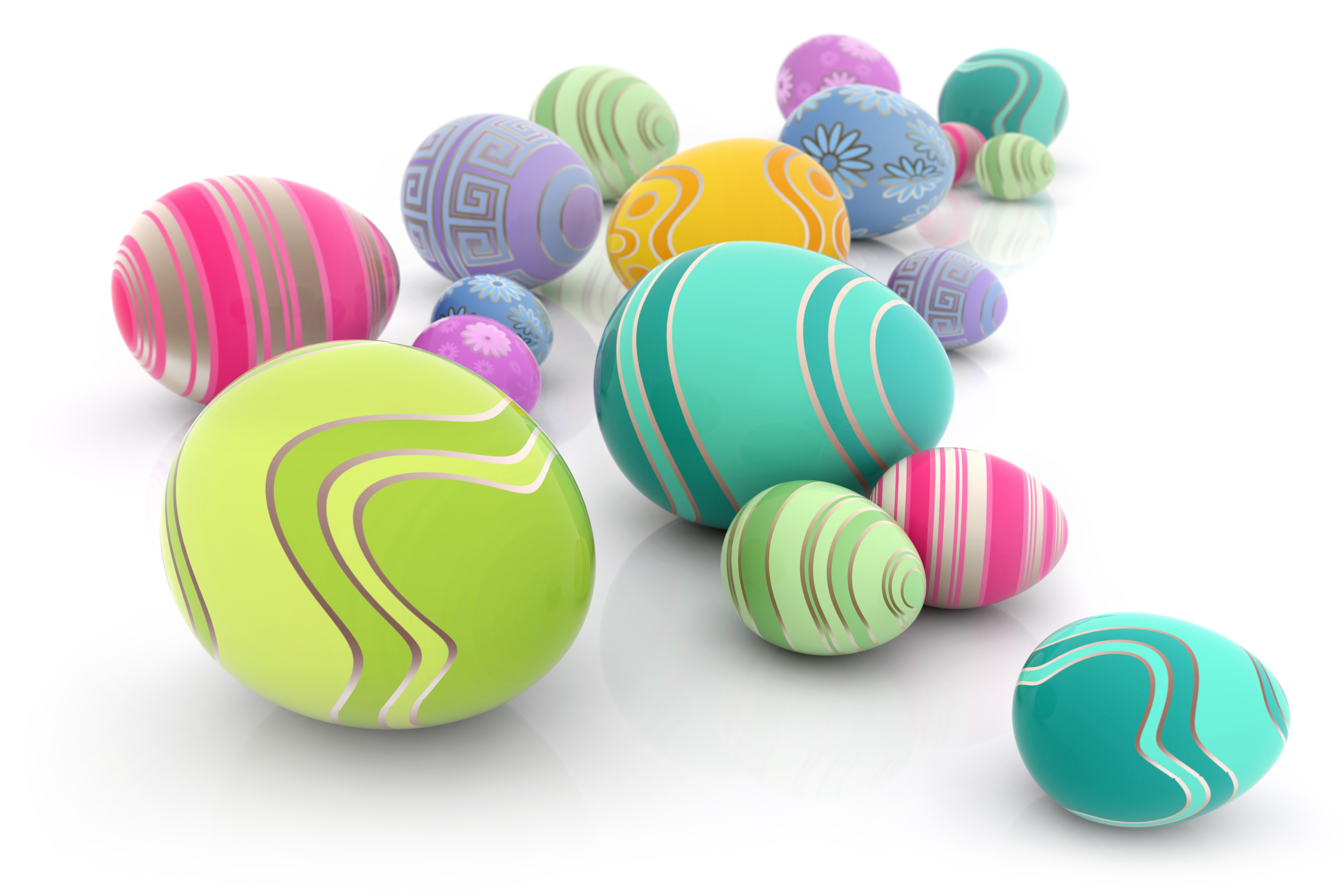 Easter Eggs on White Background HD Wallpaper