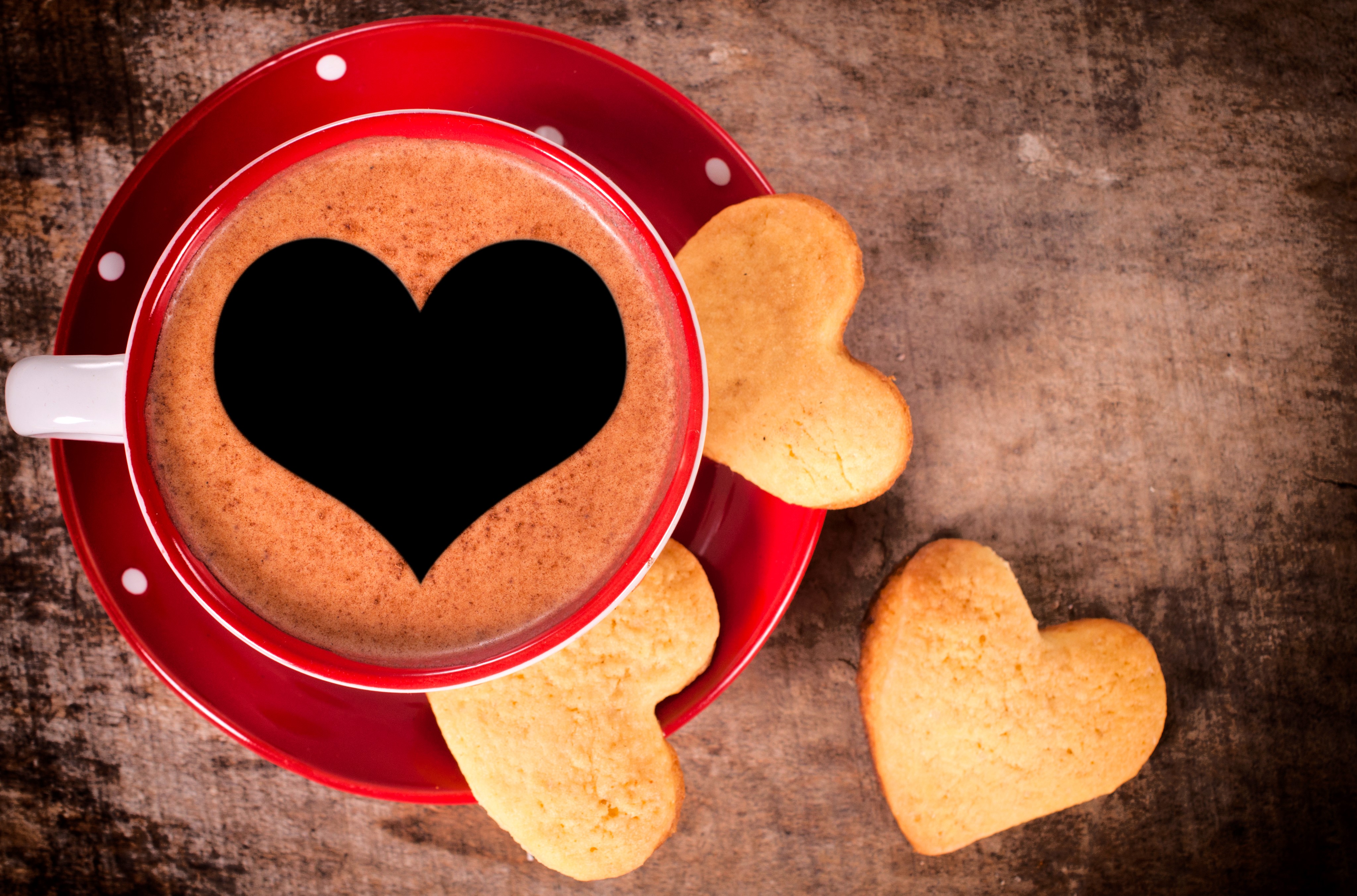 Coffee with Heart-Shaped Cookies HD Wallpaper