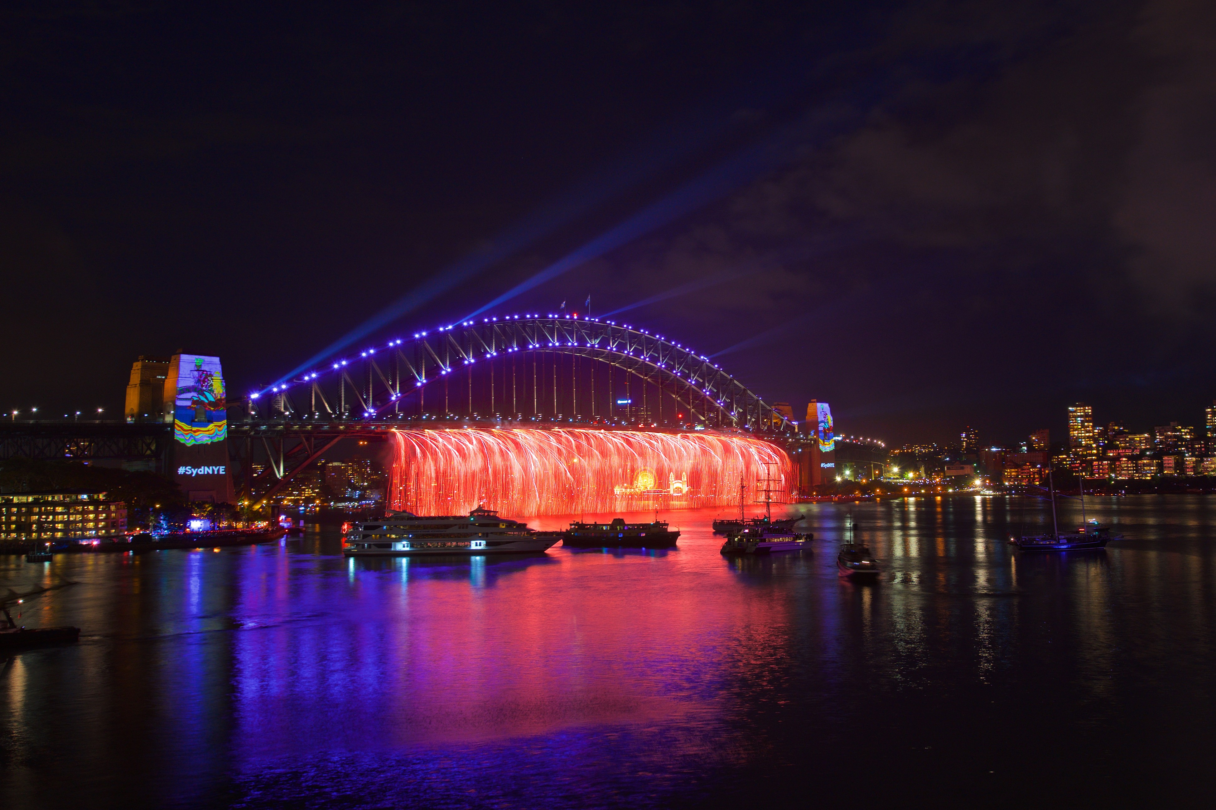 Sydney Harbour Bridge at Night with Fireworks HD Wallpaper