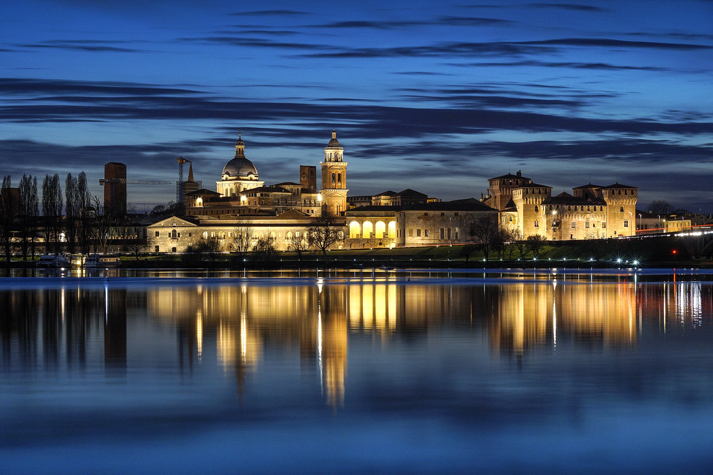 Mantua Lombardy Italy at Night with River Reflection HD Wallpaper
