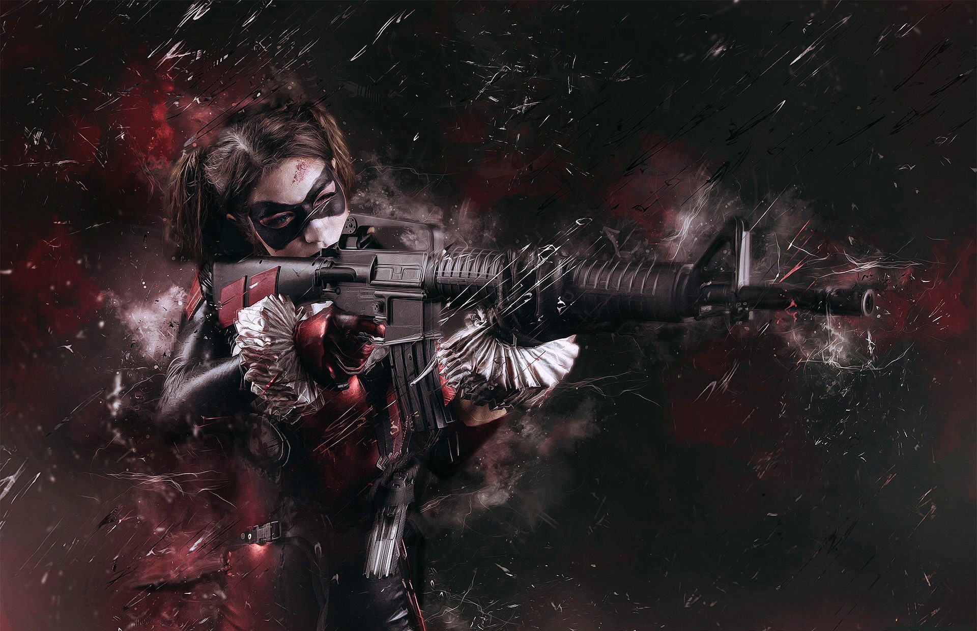 Harley Quinn with Assault Rifle HD Wallpaper
