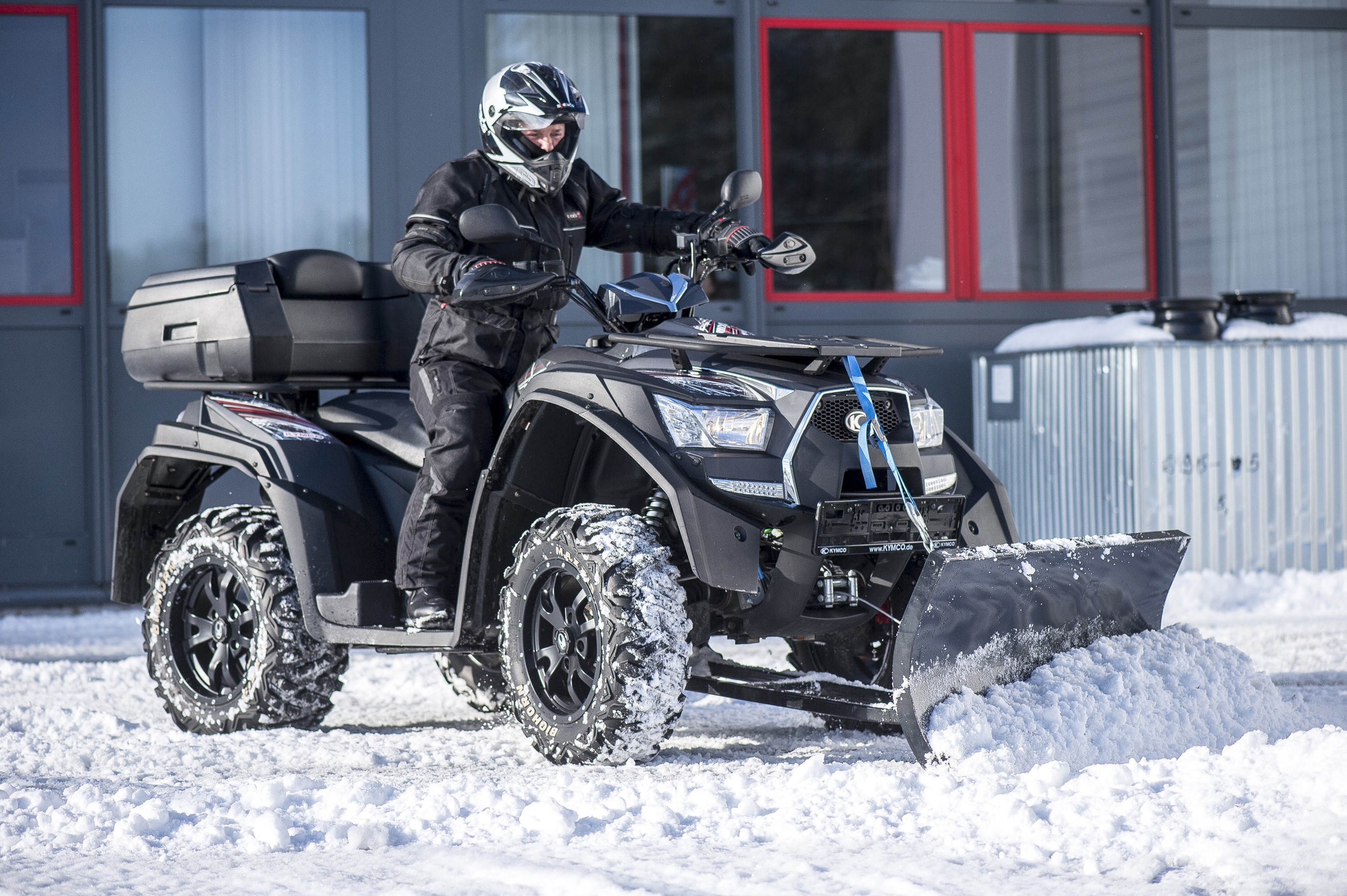 Person on ATV with Snow Plow in Winter HD Wallpaper