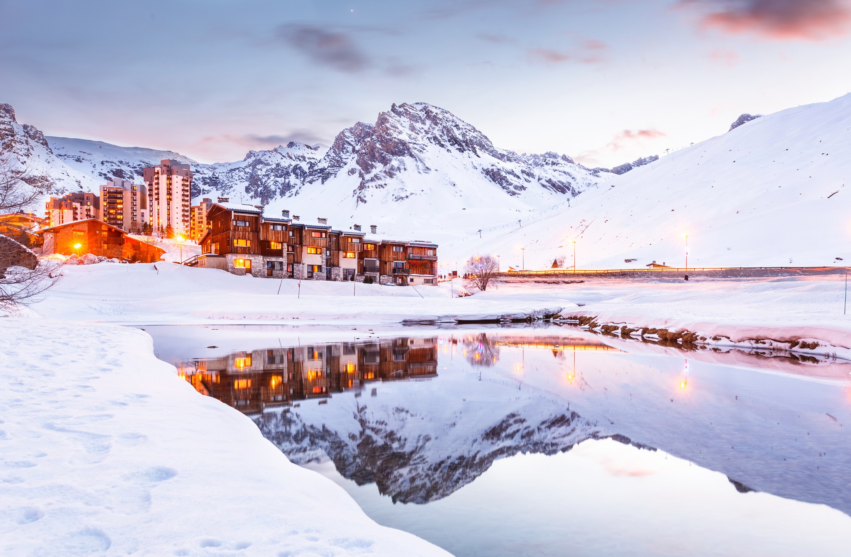 Tignes, France: Snowy Alps Village at Dusk HD Wallpaper