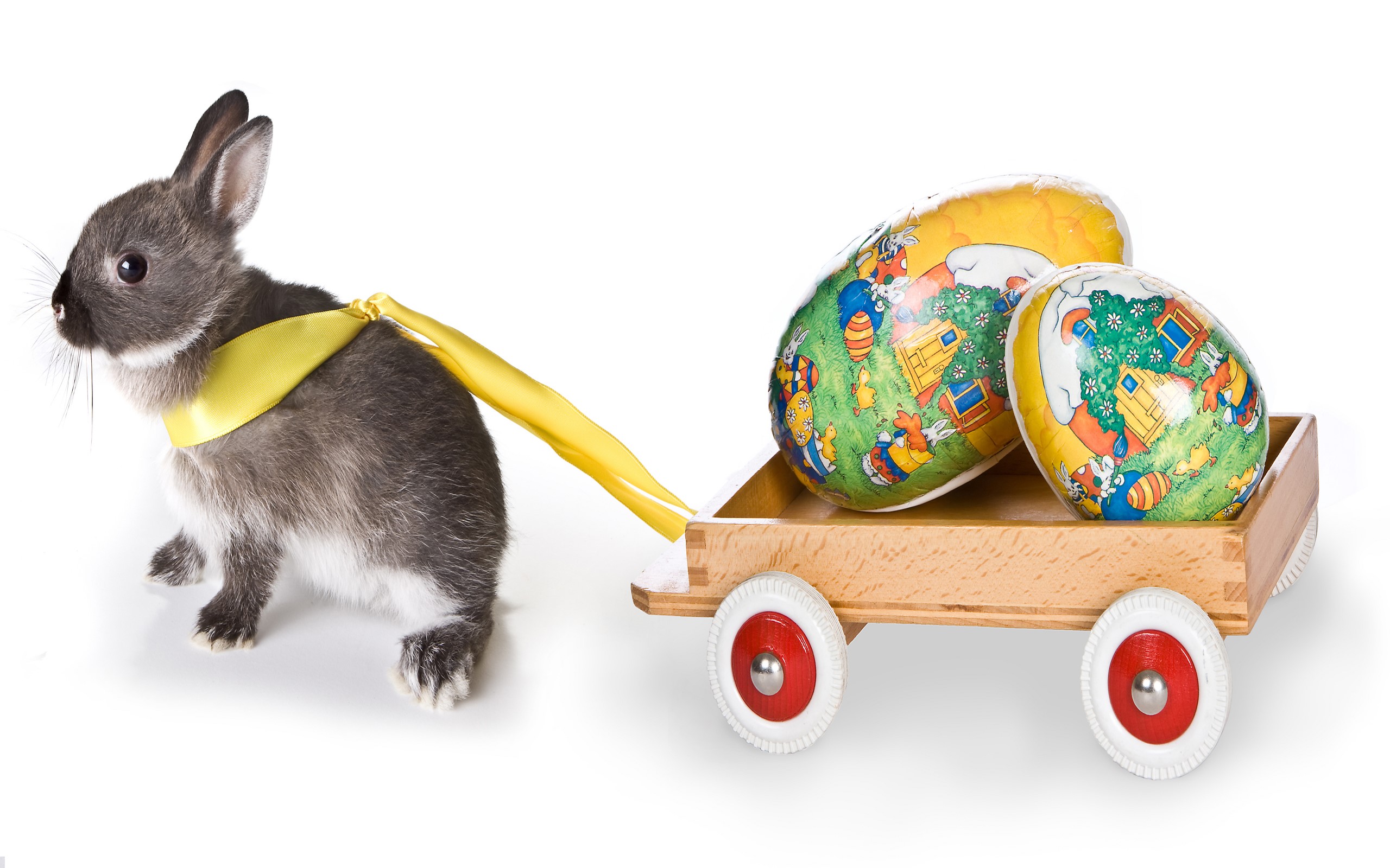 Bunny pulling a wagon with Easter eggs HD Wallpaper
