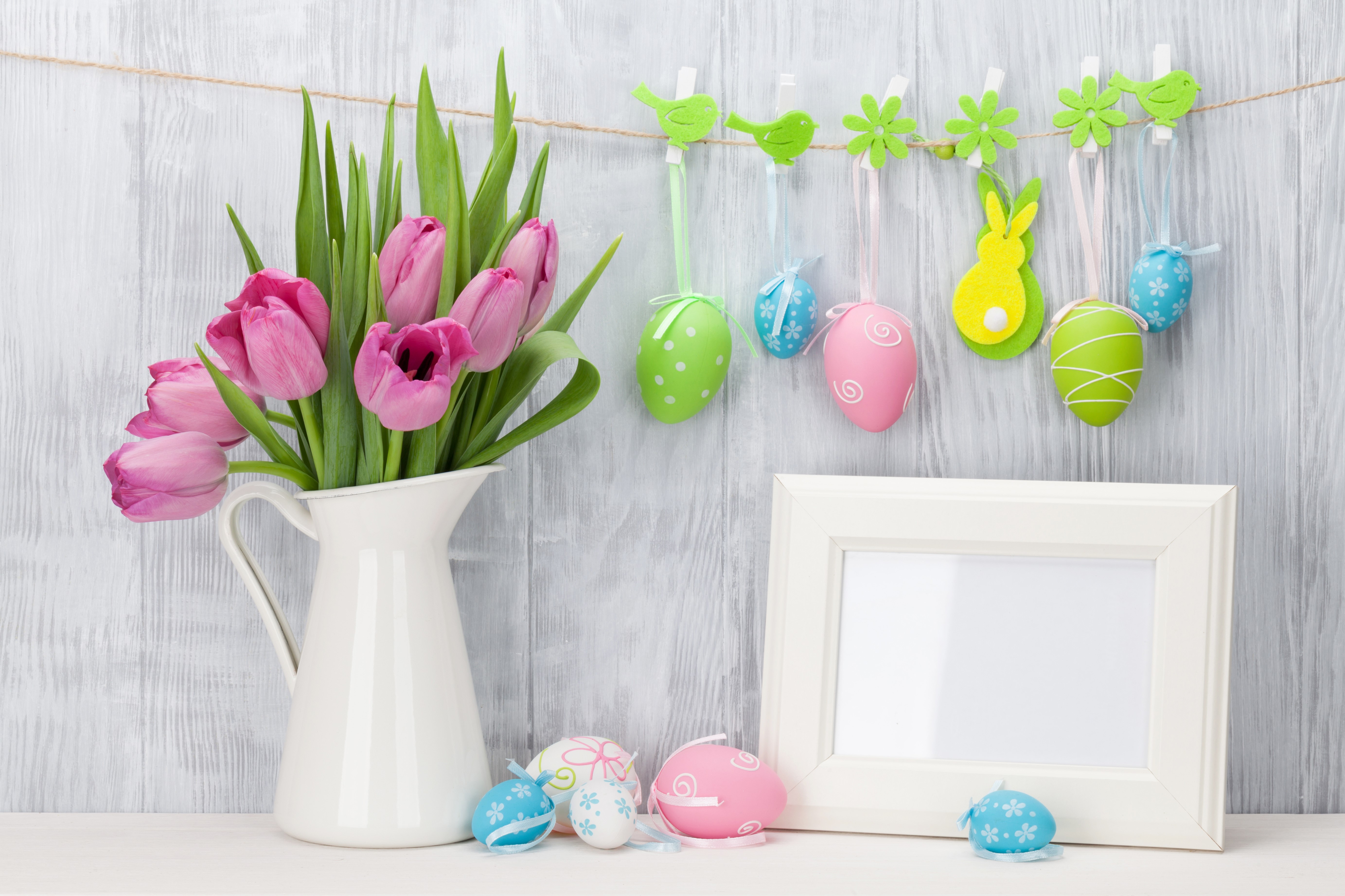 Easter Tulips and Decorations with Photo Frame HD Wallpaper