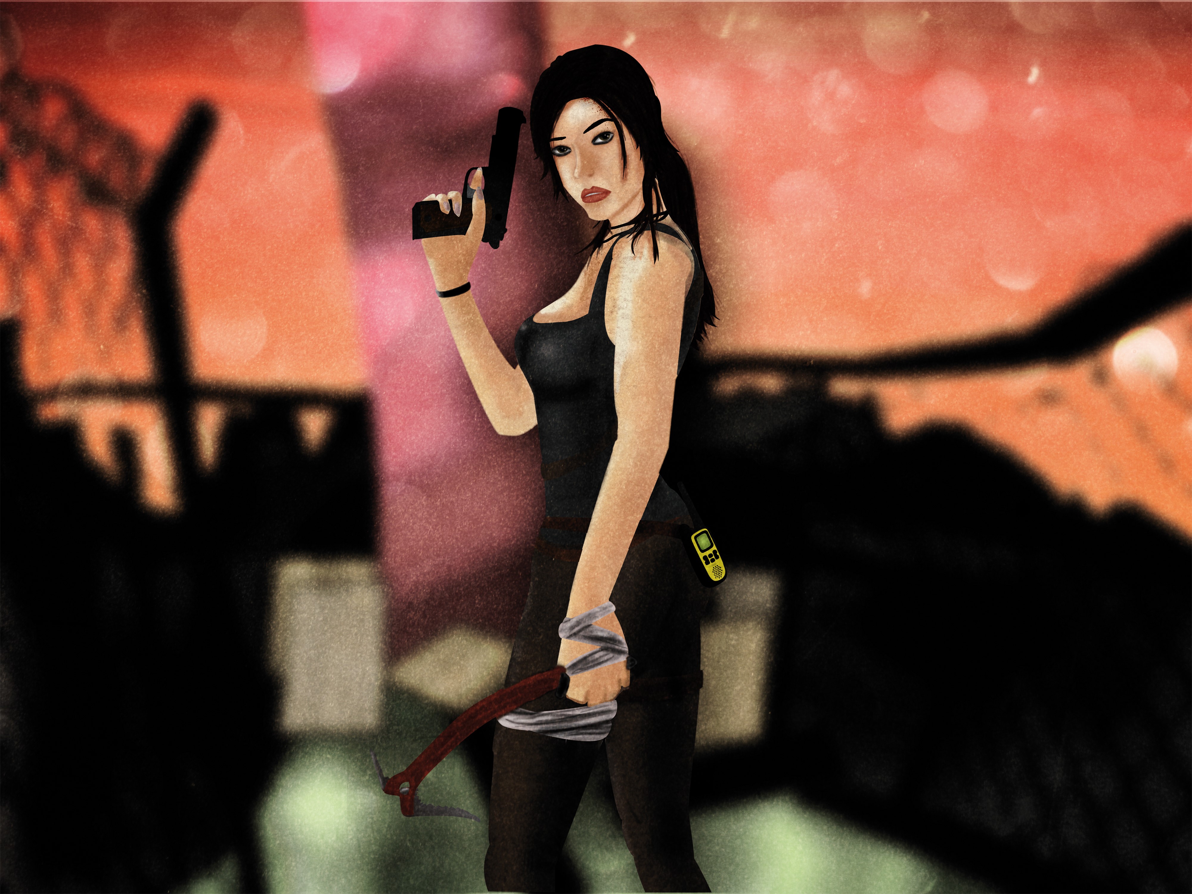 Lara Croft with pistol and crowbar from Tomb Raider 2013 HD Wallpaper