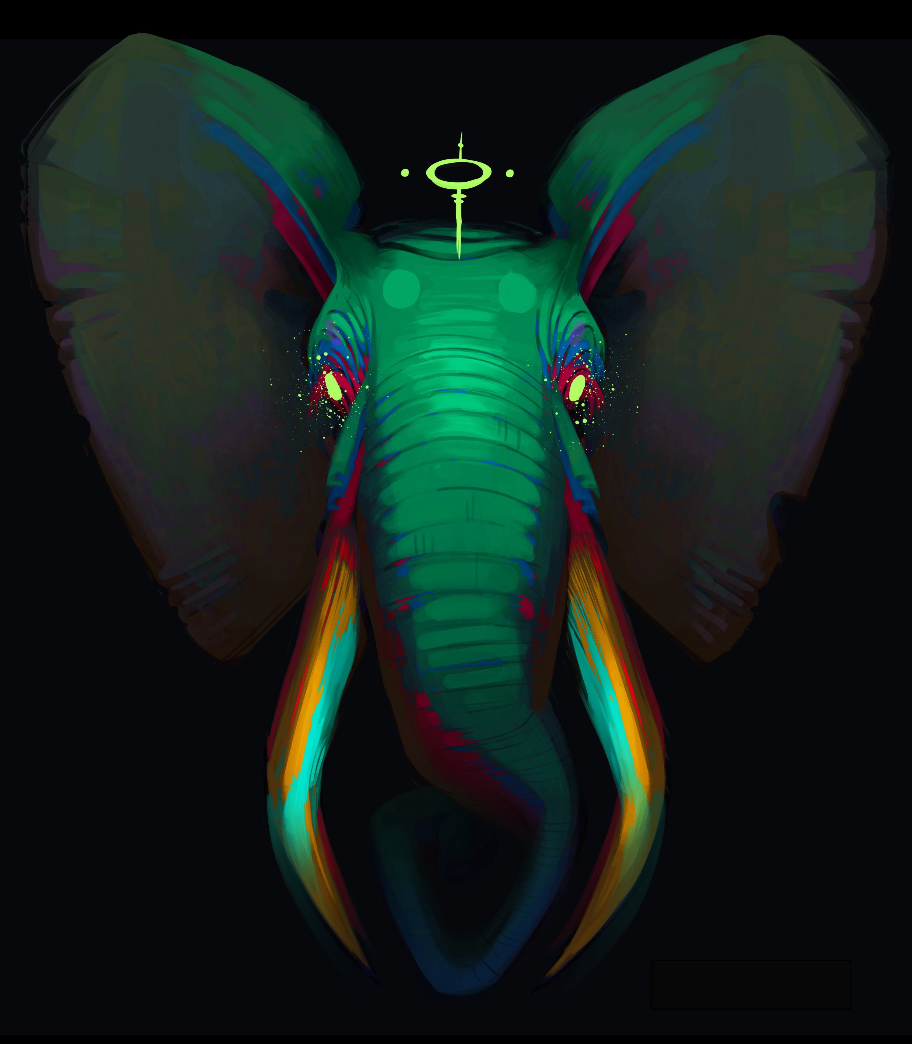 A mystical green elephant with glowing eyes HD Wallpaper