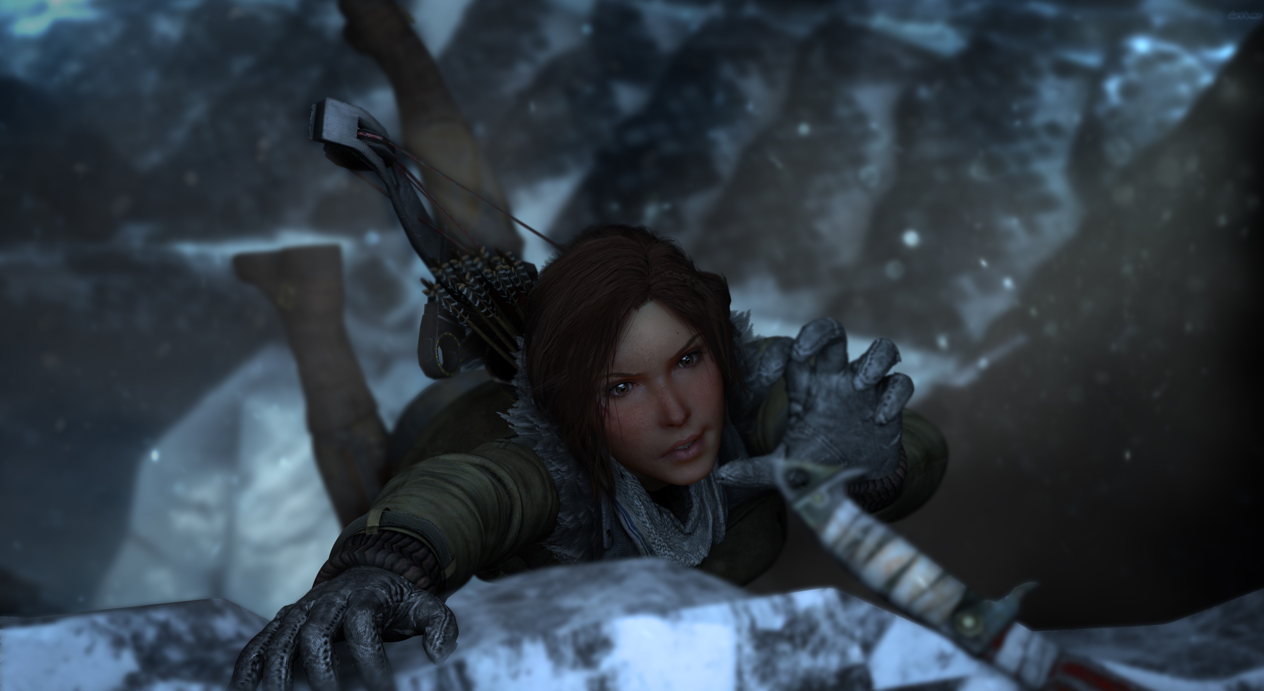 Lara Croft climbing in Rise of the Tomb Raider HD Wallpaper