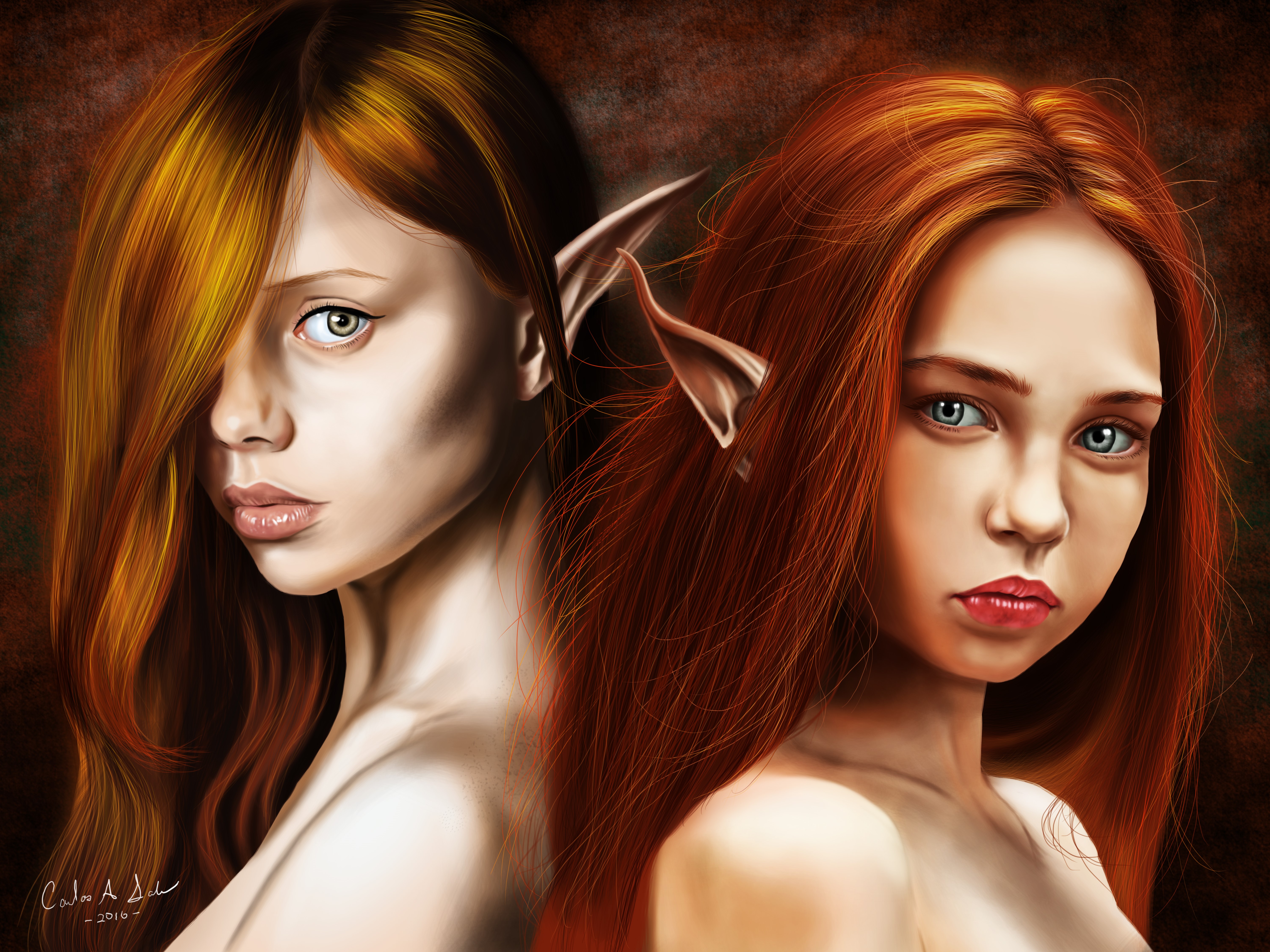 Two elves with red hair HD Wallpaper