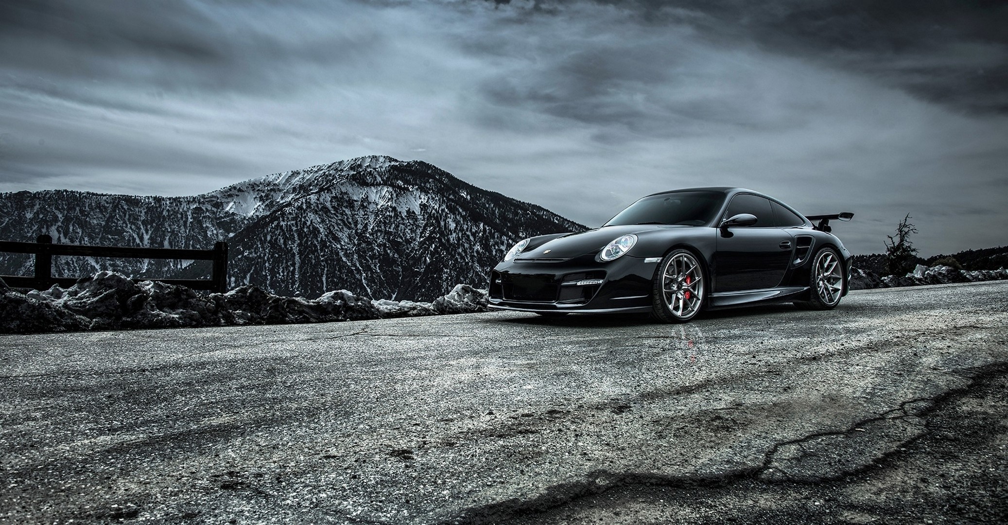 Black Porsche 911 Carrera Turbo on Mountain Road HD Wallpaper