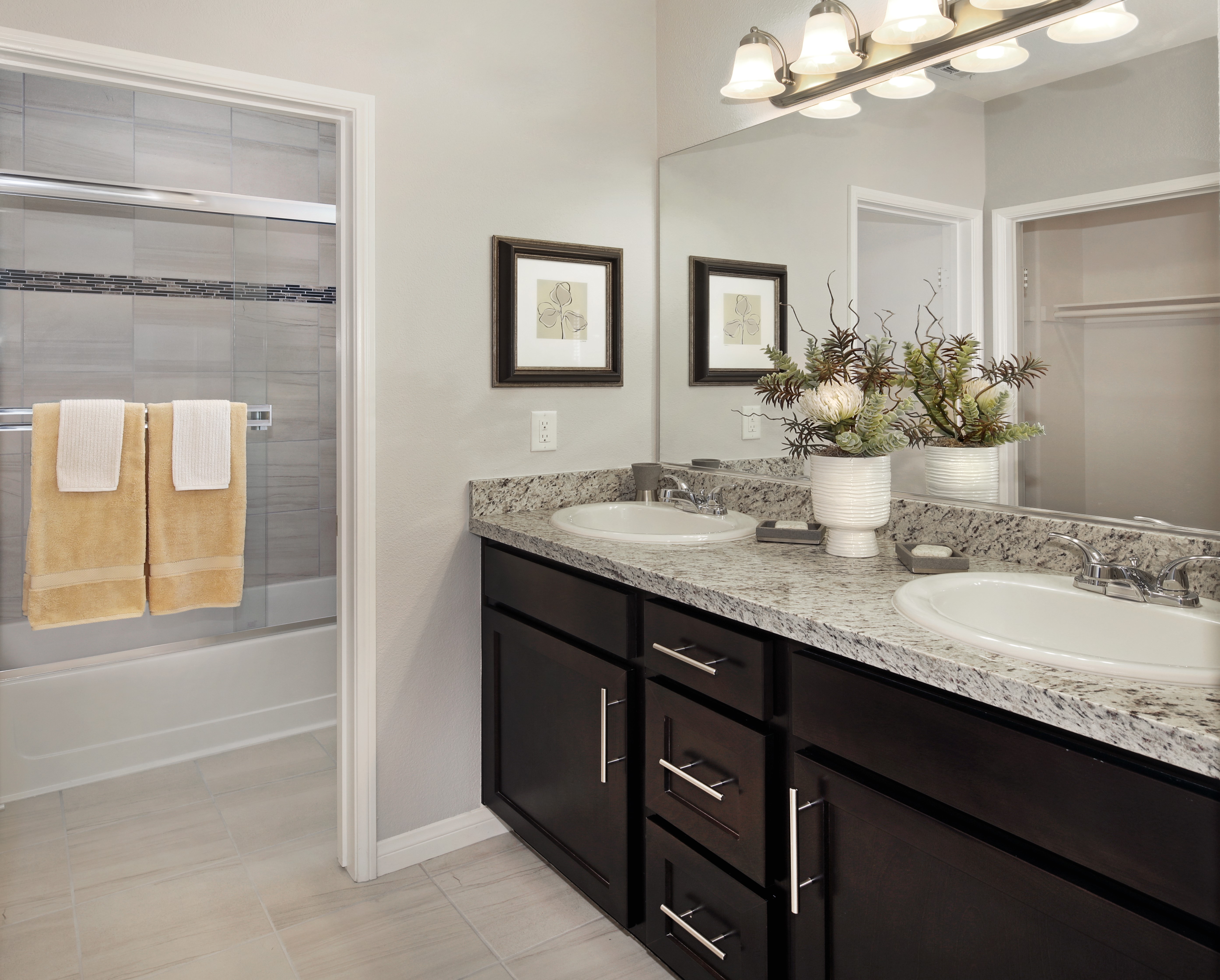 Bathroom Interior Design with Double Vanity and Bathtub HD Wallpaper