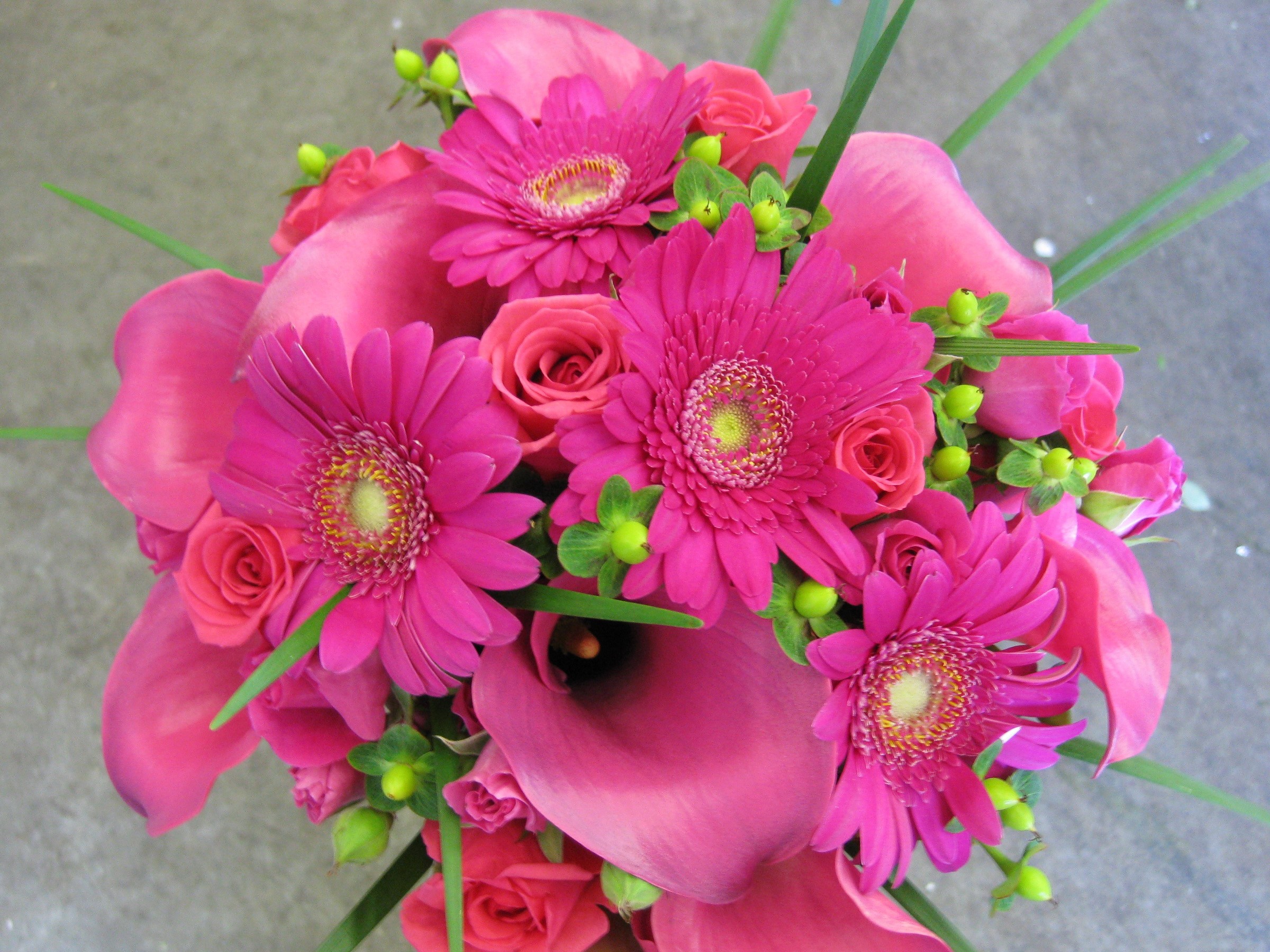 Pink Roses, Gerberas, and Callas Flower Bouquet HD Wallpaper