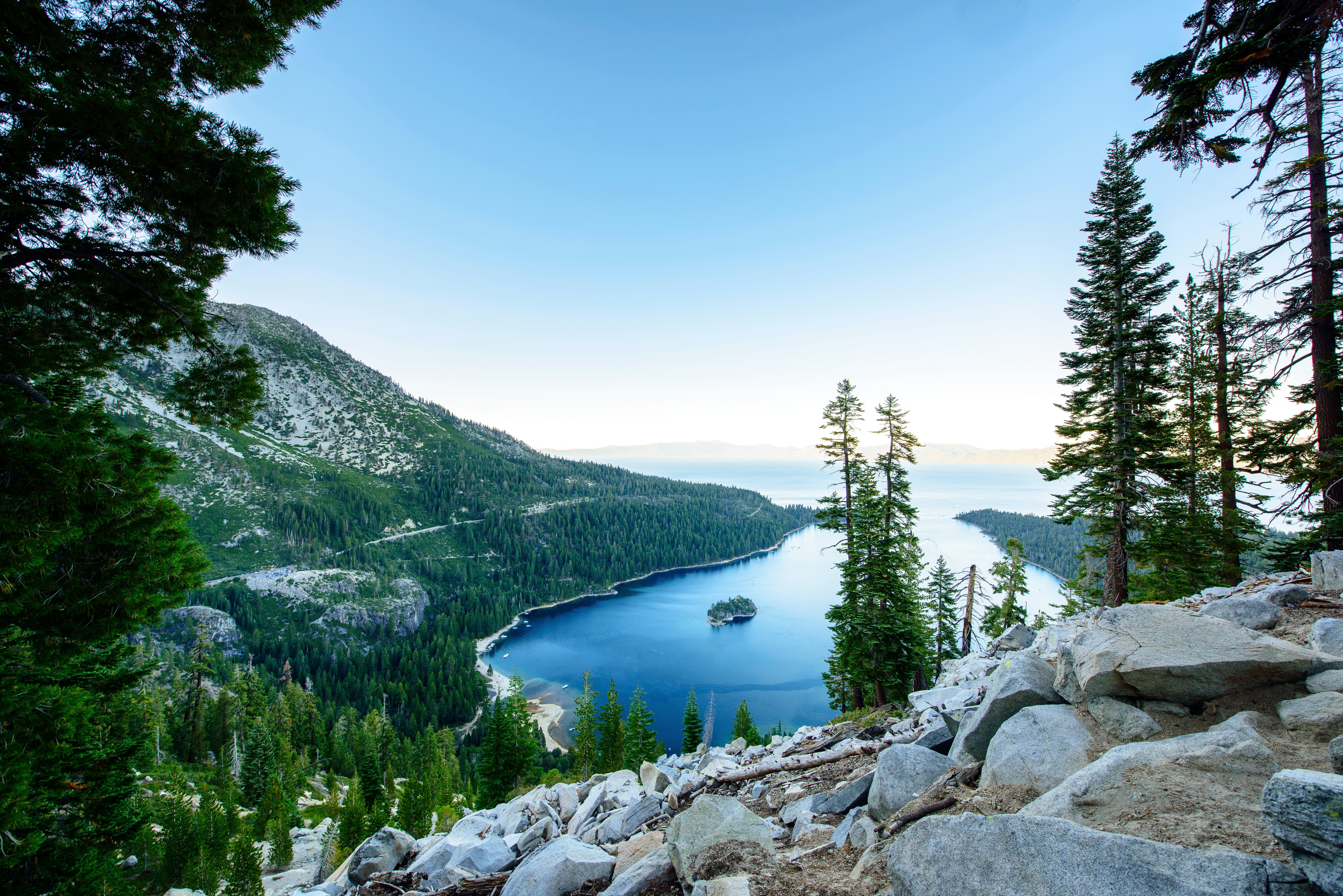 Lake Tahoe with Mountains and Trees, California HD Wallpaper