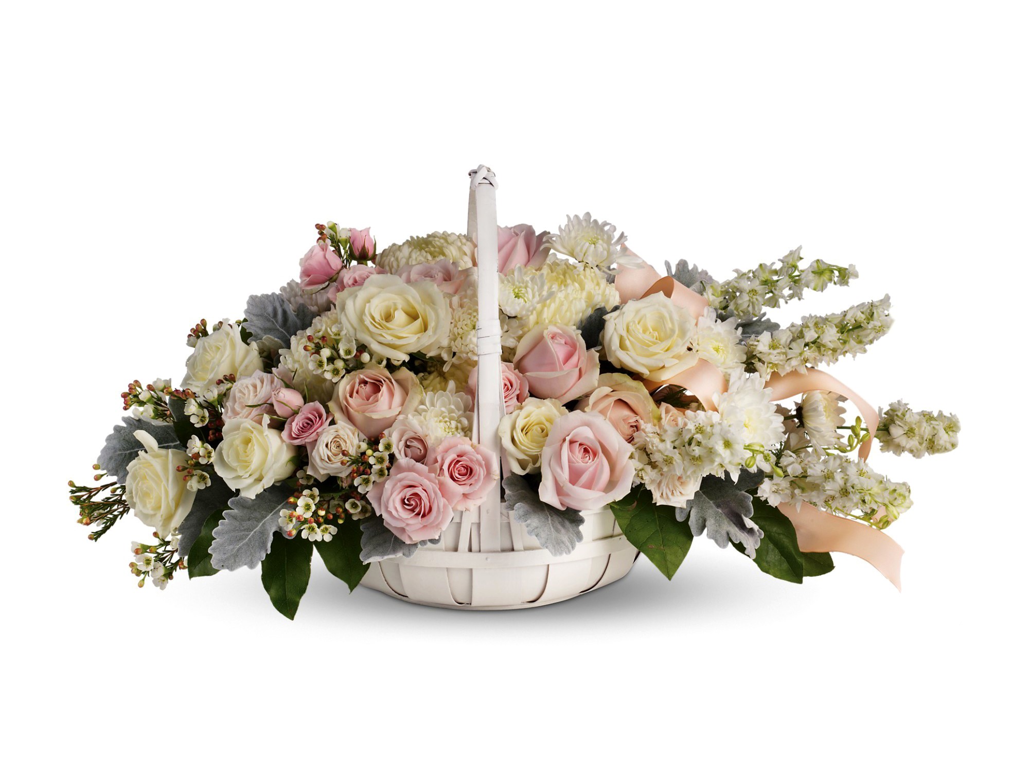 Flower basket with roses and matthiola HD Wallpaper