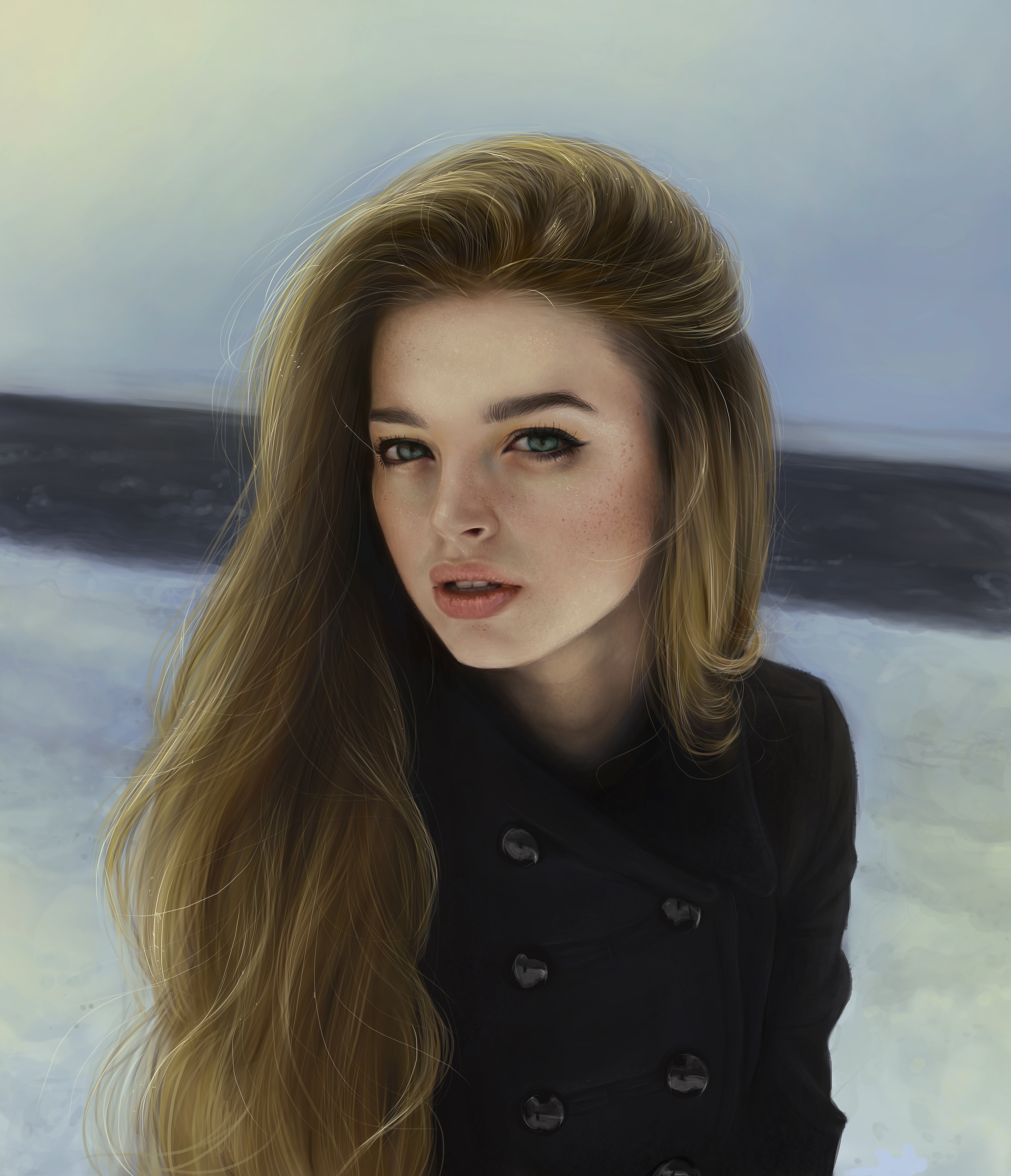 Painting Art of a Brown Haired Woman HD Wallpaper