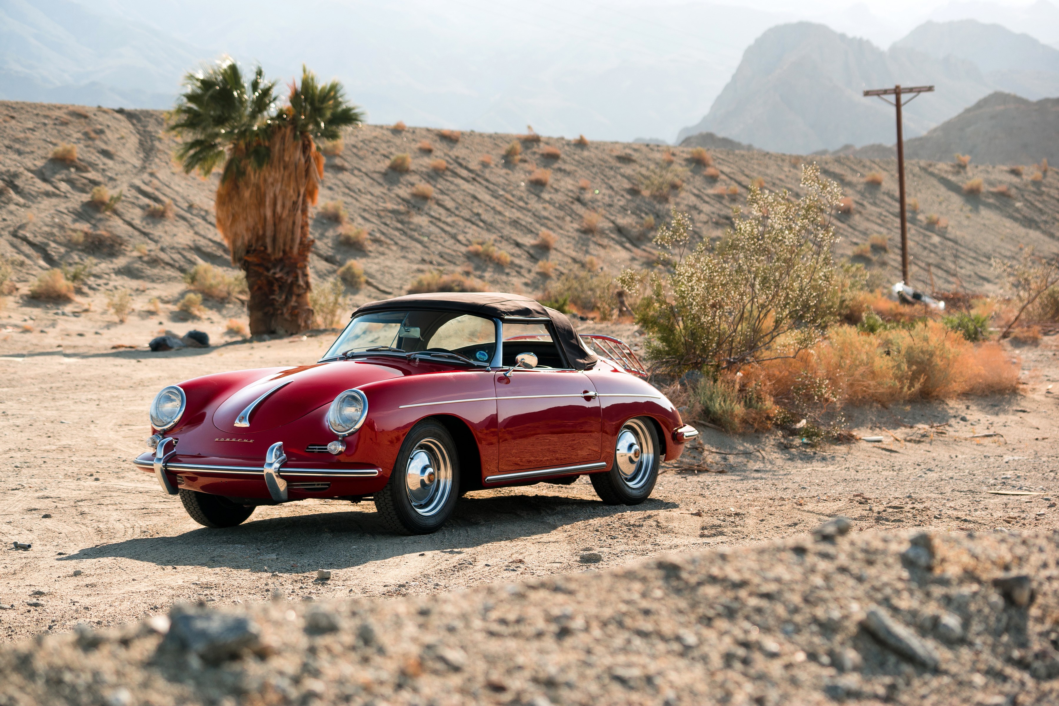Red 1959-62 Porsche 356B 1600 Roadster in Desert HD Wallpaper