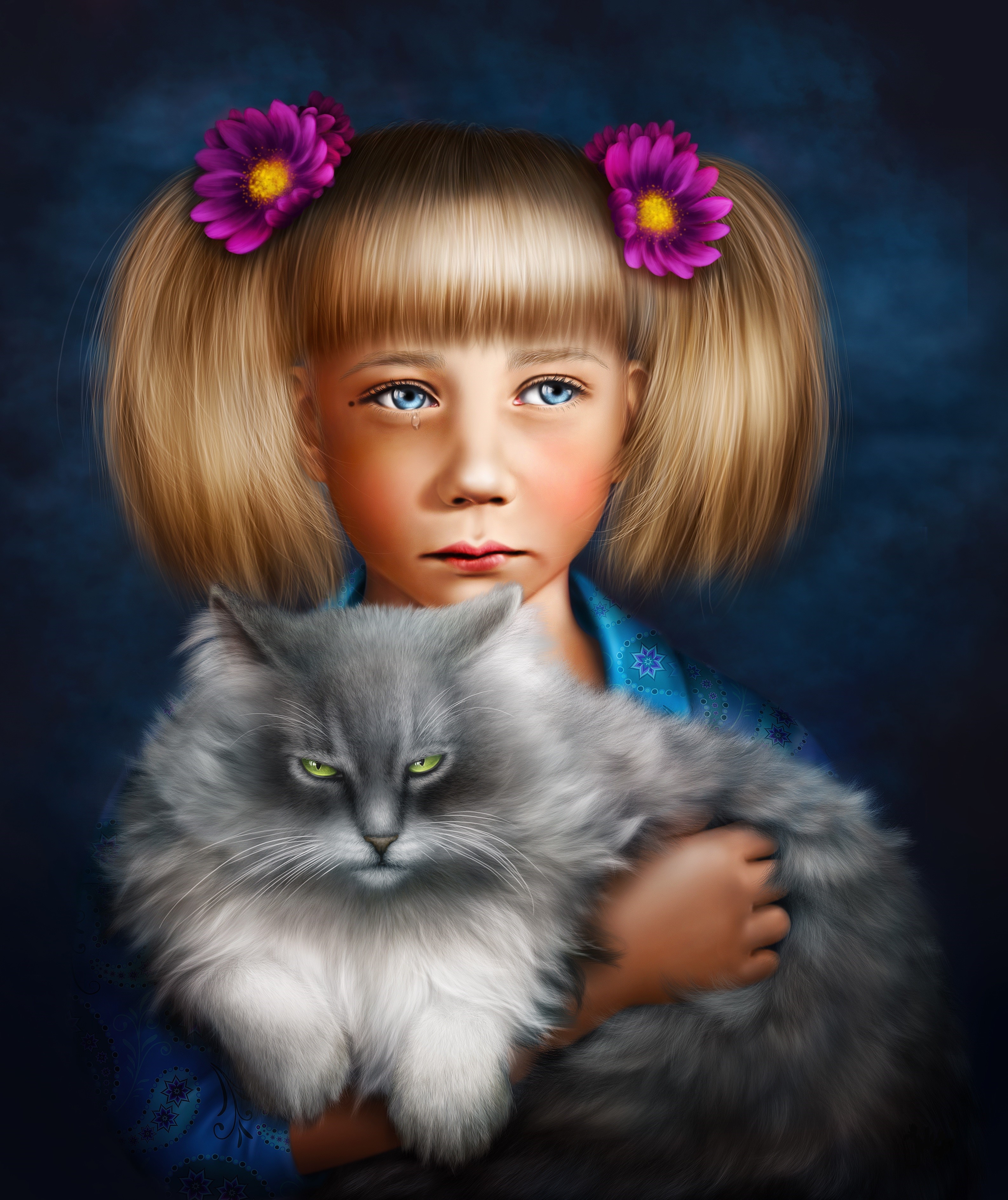 Girl holding a fluffy cat HD Wallpaper