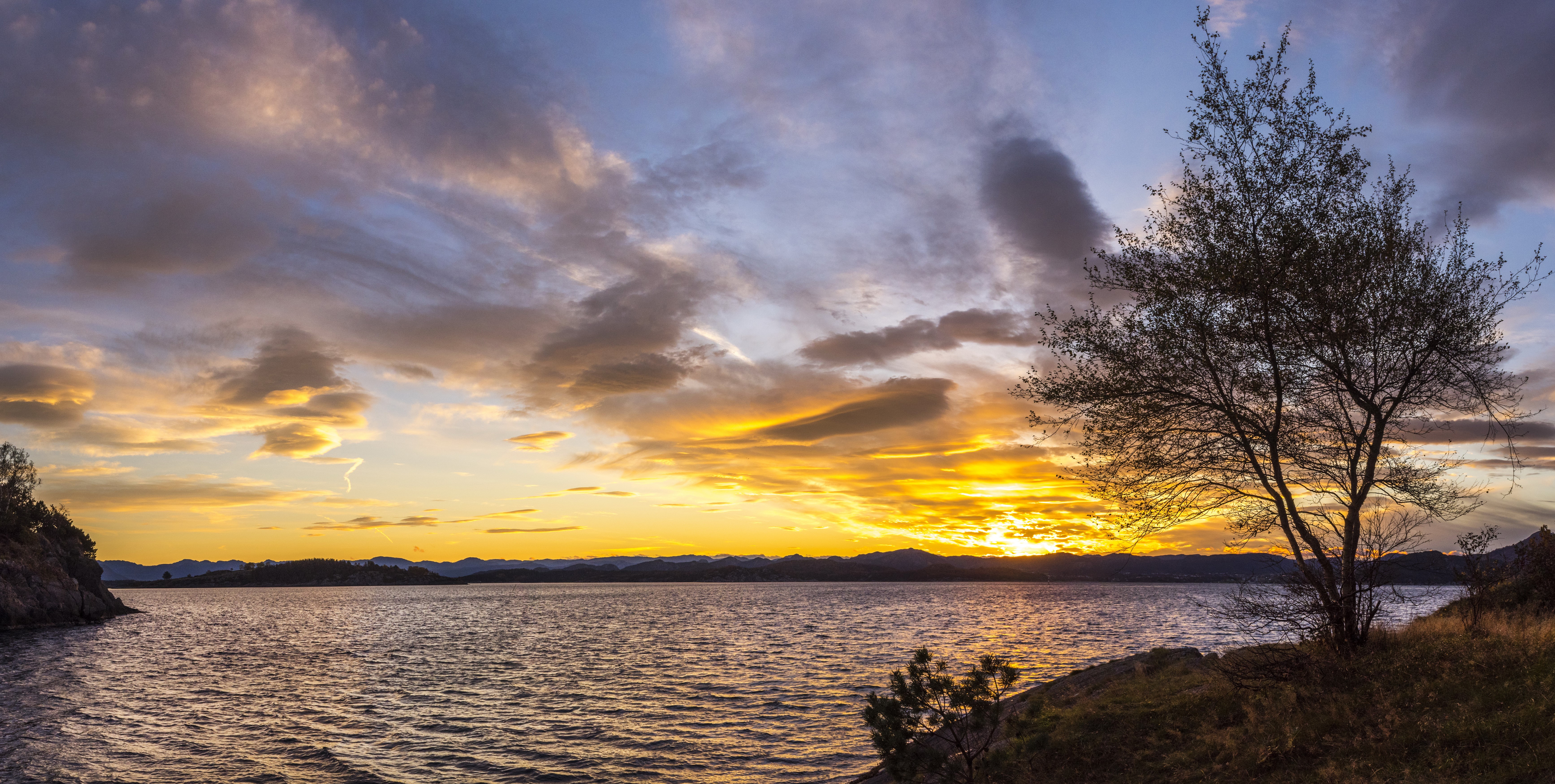 Sunset over a lake with trees in Stavanger, Rogaland, Norway HD Wallpaper