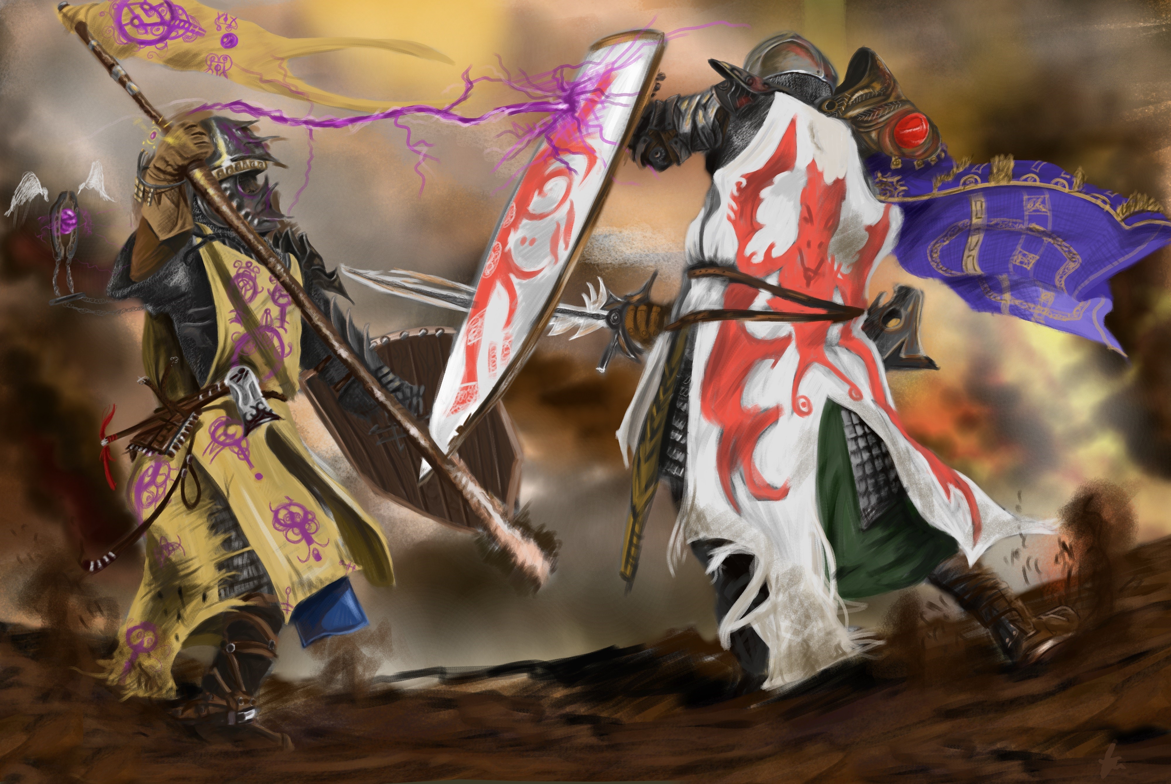 Knights in battle with shields and spears HD Wallpaper