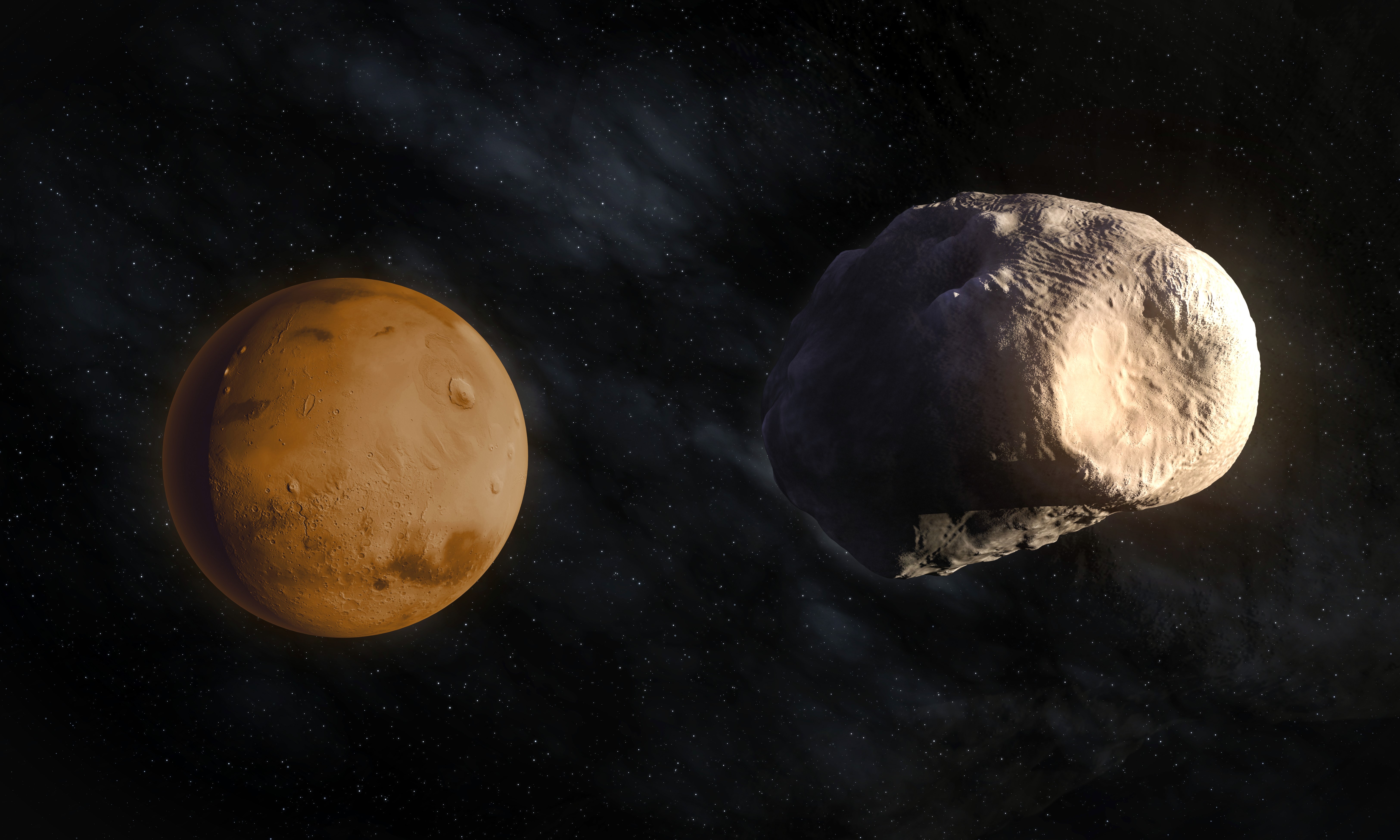 Mars and Phobos in space HD Wallpaper