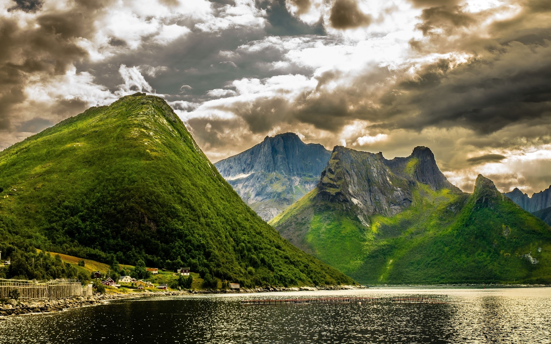Green Mountains Overlooking a Fjord in Norway HD Wallpaper