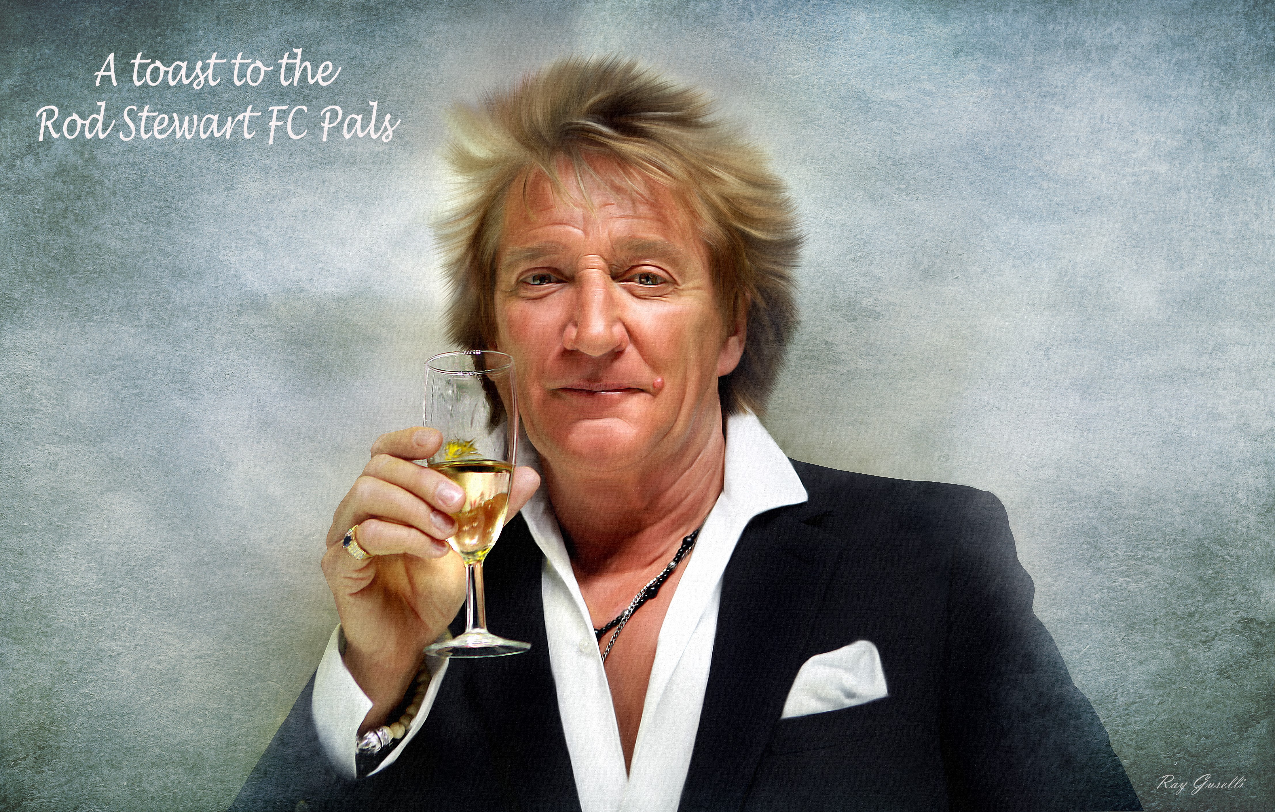 Rod Stewart with a glass of champagne HD Wallpaper