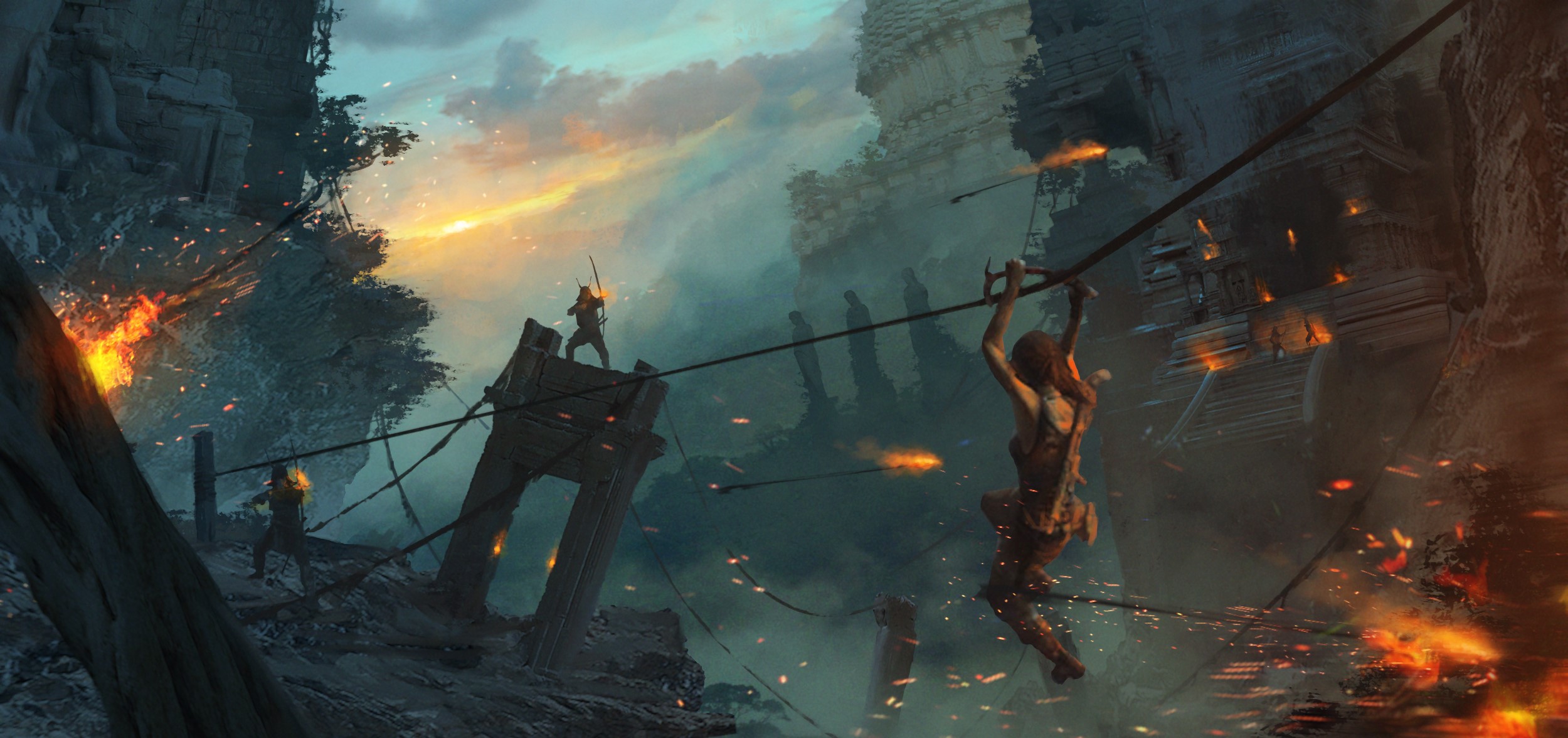 Lara Croft from Tomb Raider in a battle HD Wallpaper