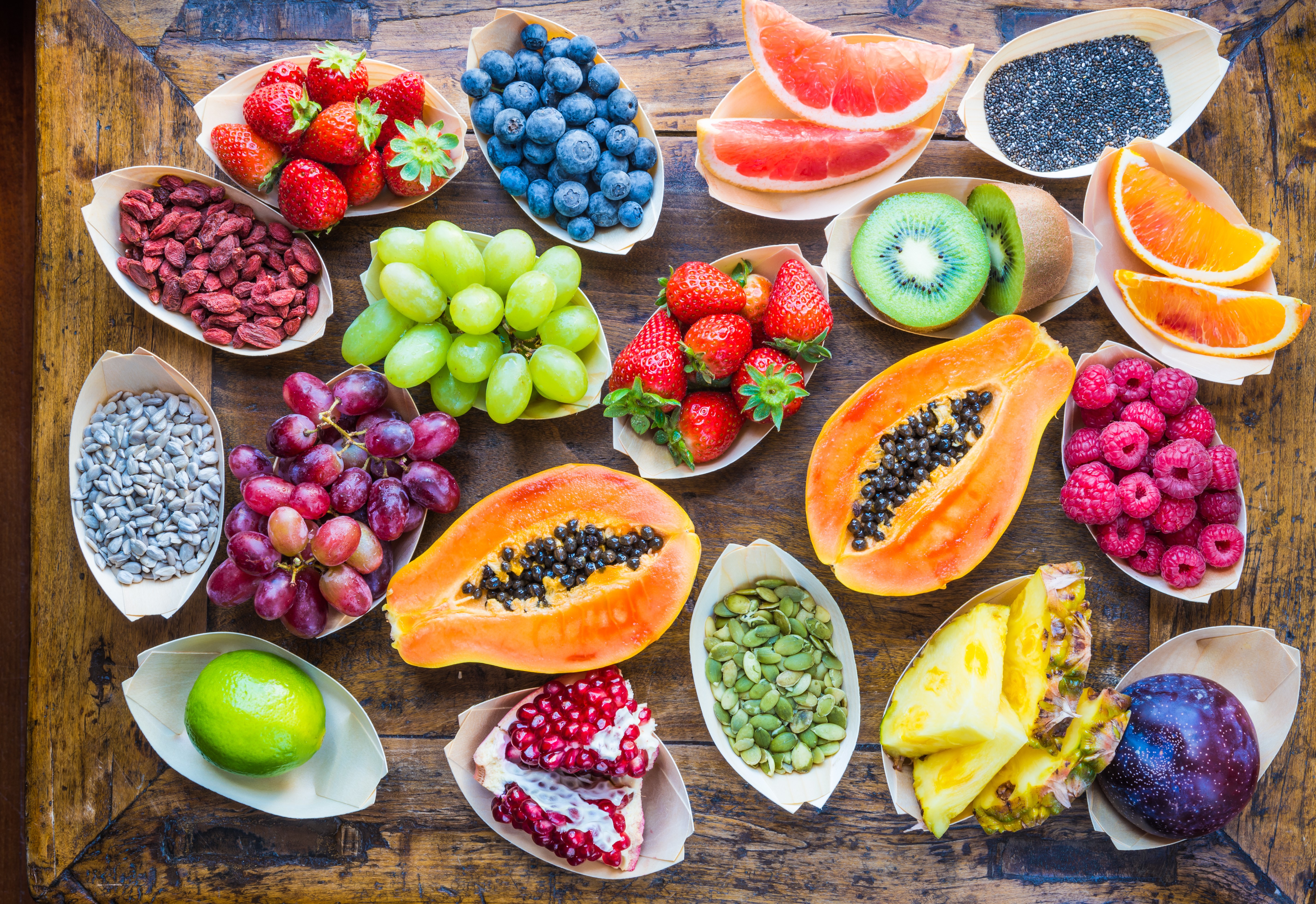 Assortment of Fresh Fruits and Seeds HD Wallpaper