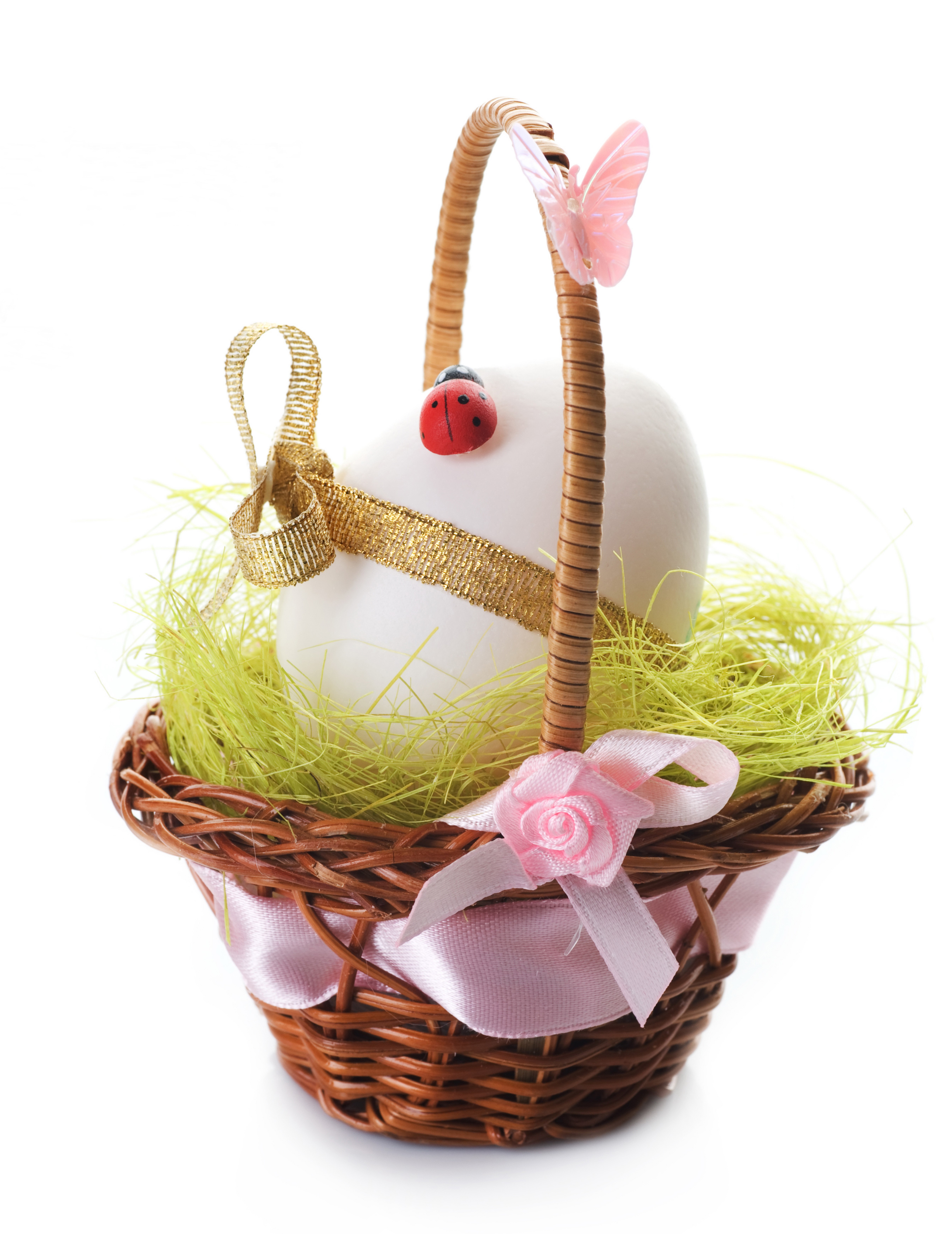 Easter egg in a wicker basket with decorations HD Phone Wallpaper