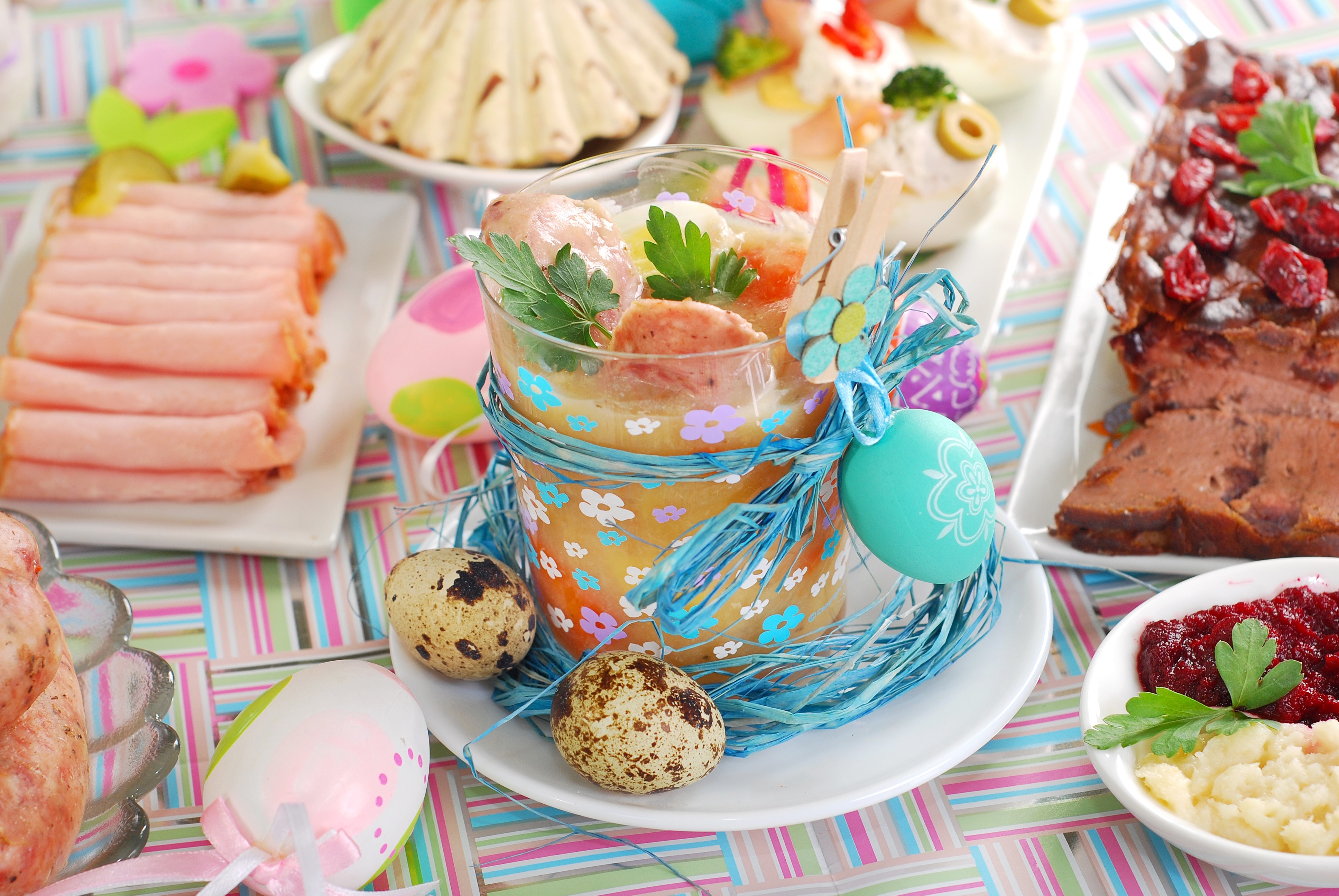 Easter Table with Ham, Eggs, and Soup HD Wallpaper