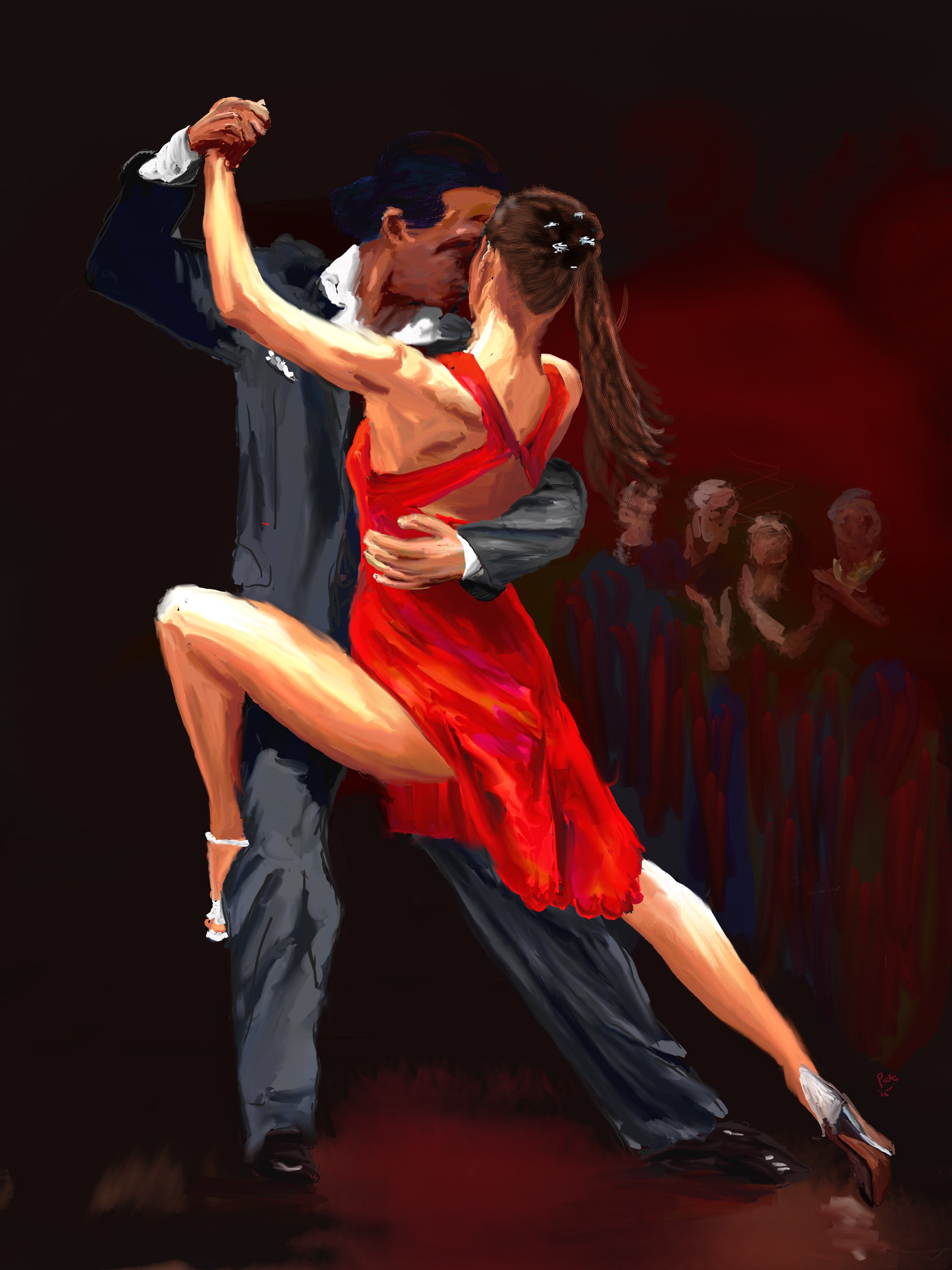 Couple dancing tango in red dress HD Phone Wallpaper