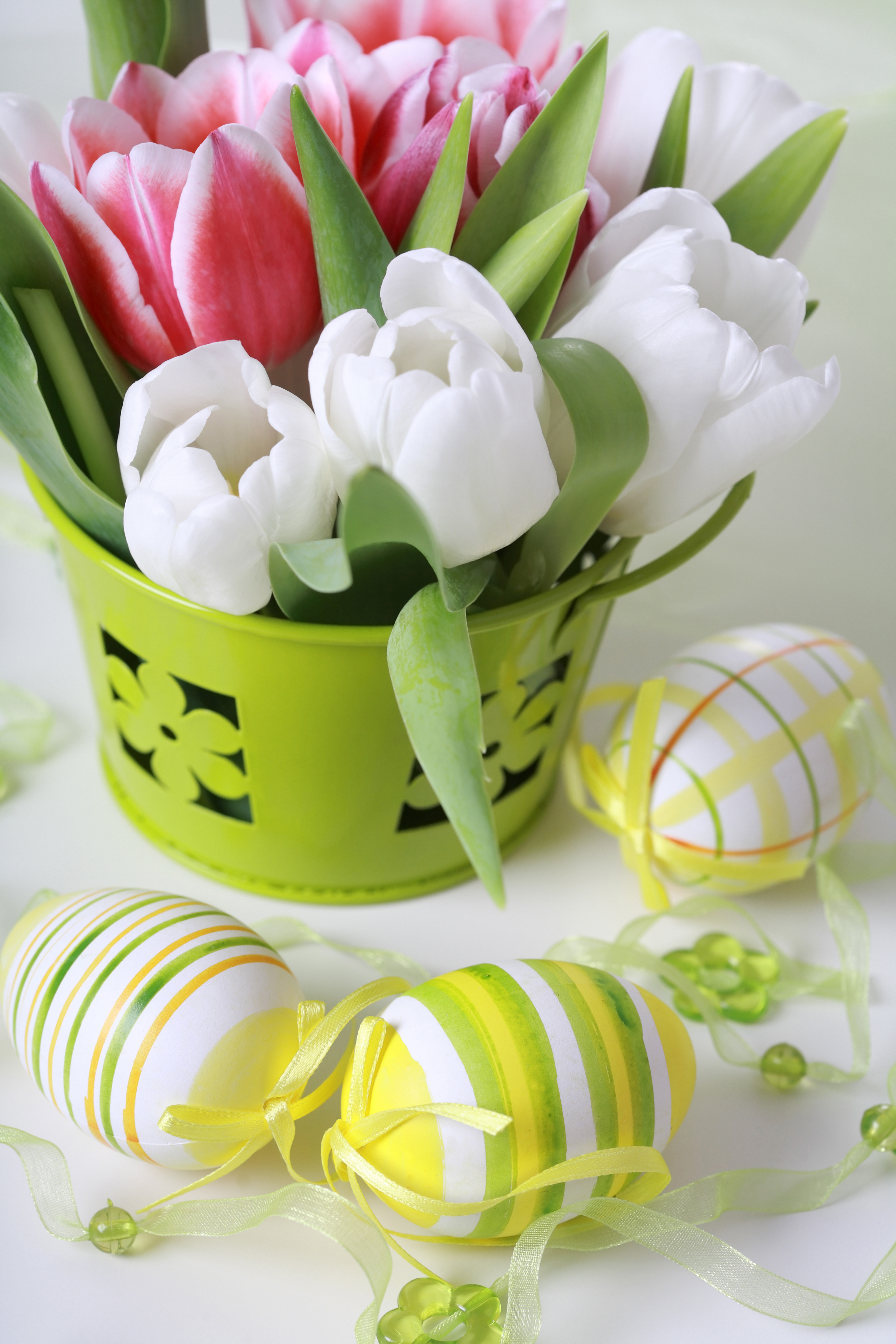 Easter Tulips and Decorated Eggs HD Phone Wallpaper