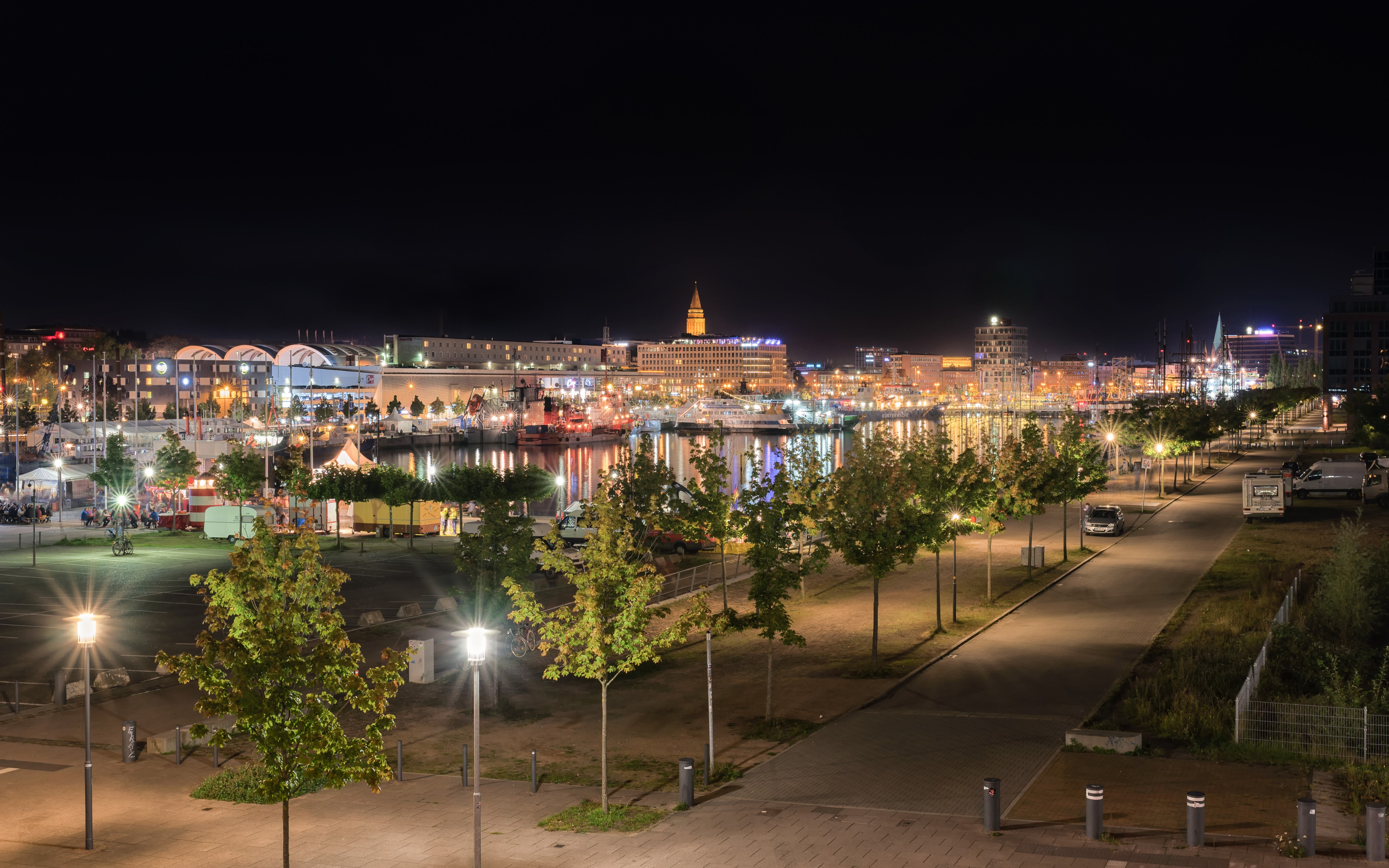 Kiel Germany Harbor at Night with Street Lights HD Wallpaper