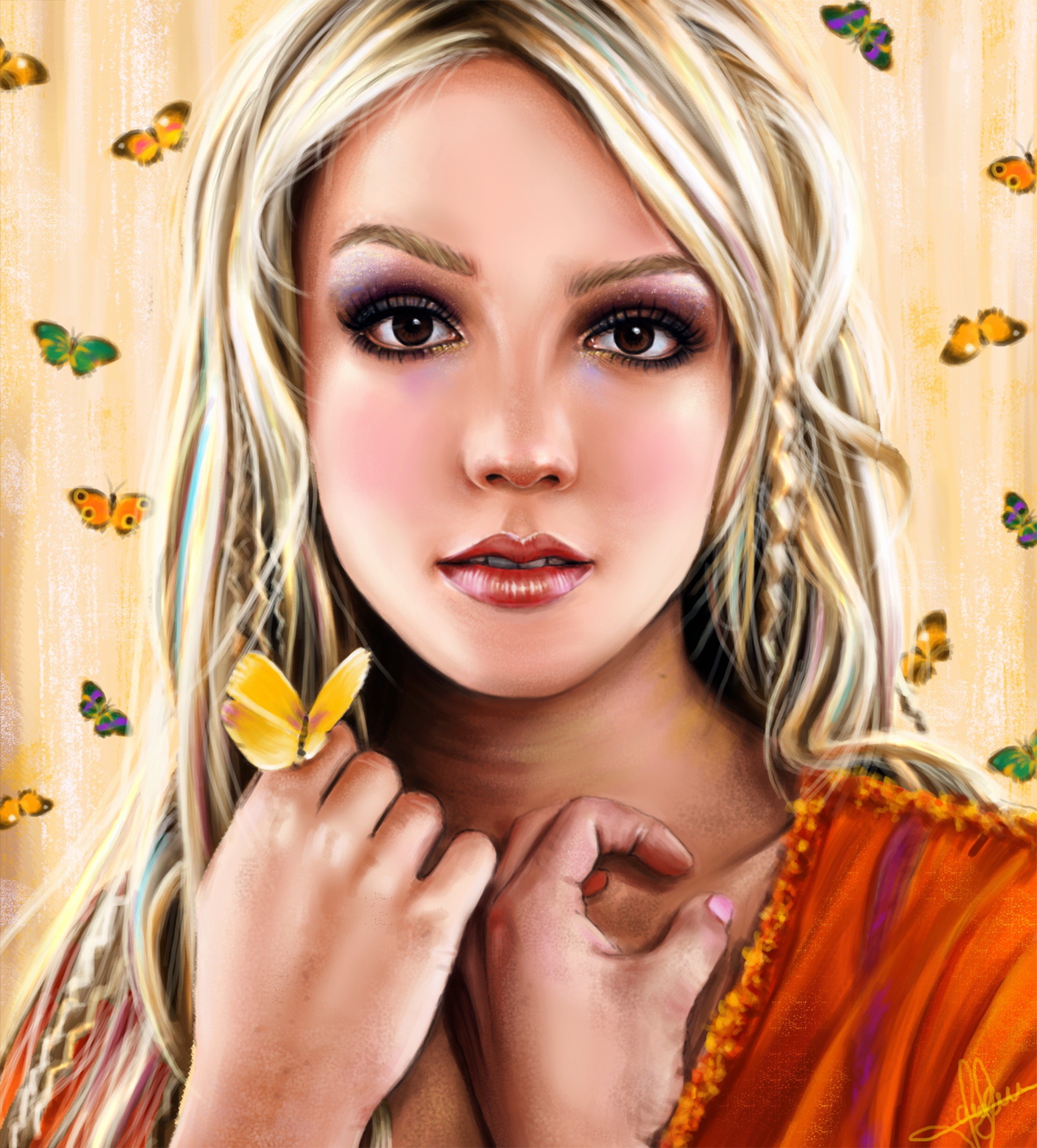 Britney Spears painting with butterflies HD Wallpaper