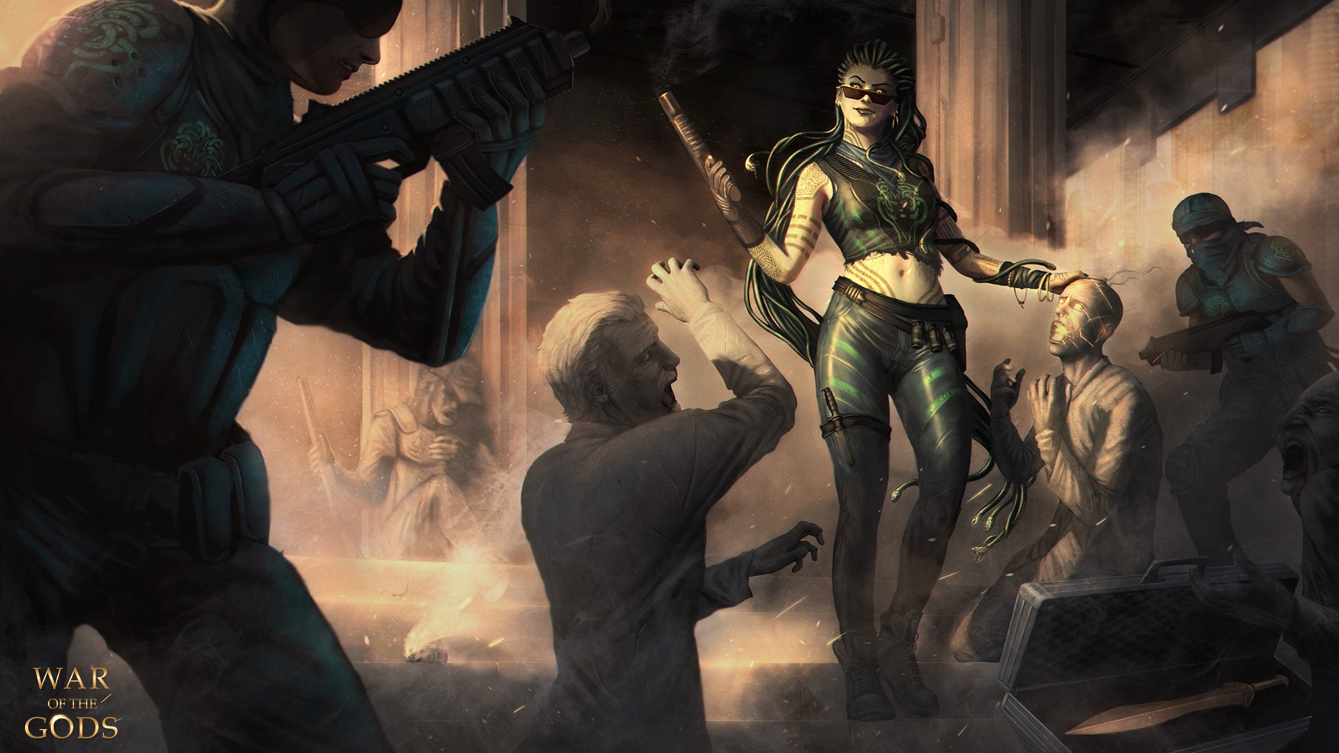 Medusa and warriors in War of the Gods HD Wallpaper
