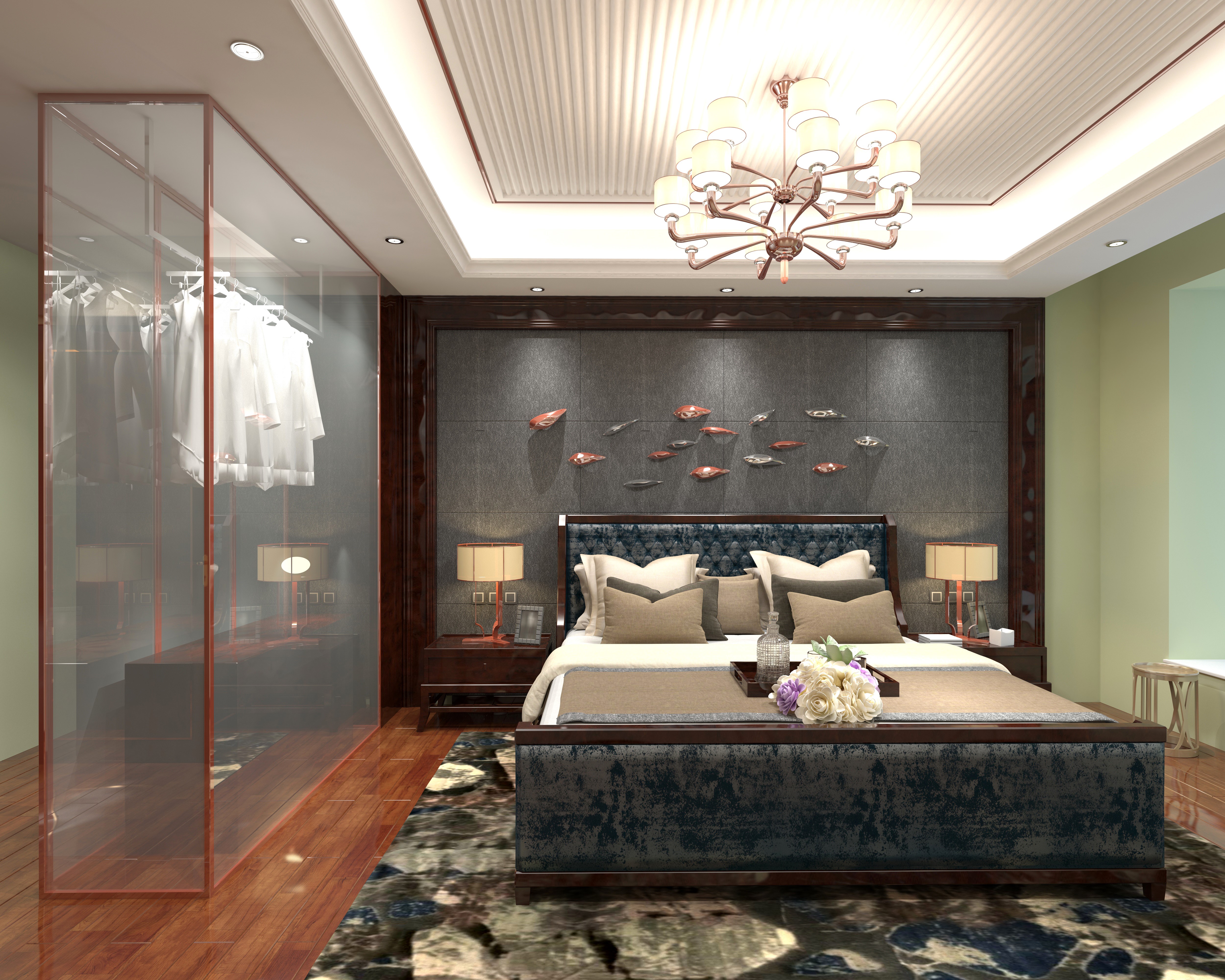 Modern Bedroom Interior Design with Glass Closet HD Wallpaper