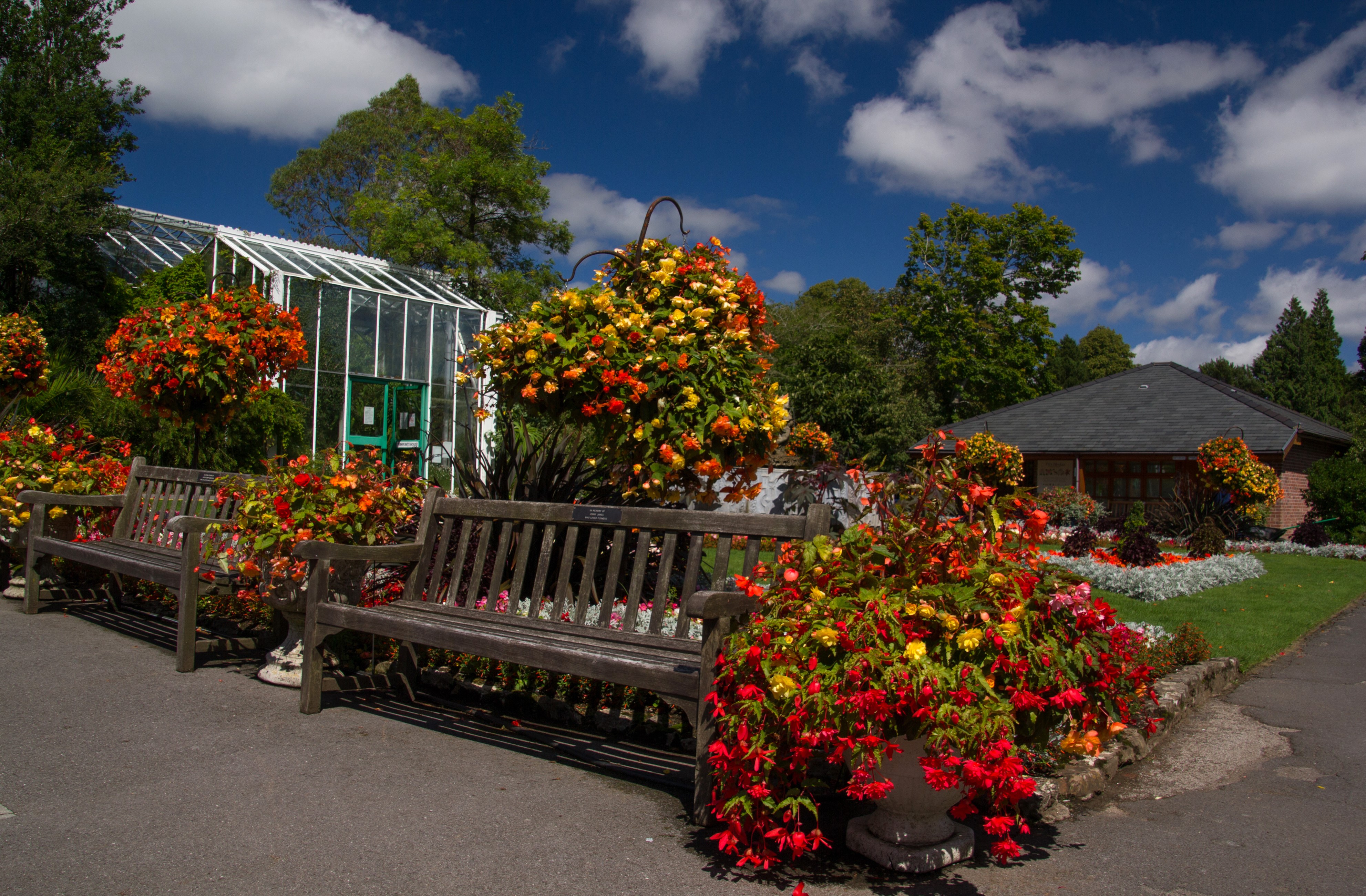 Swansea Botanic Gardens, Wales, Park Benches and Greenhouses HD Wallpaper
