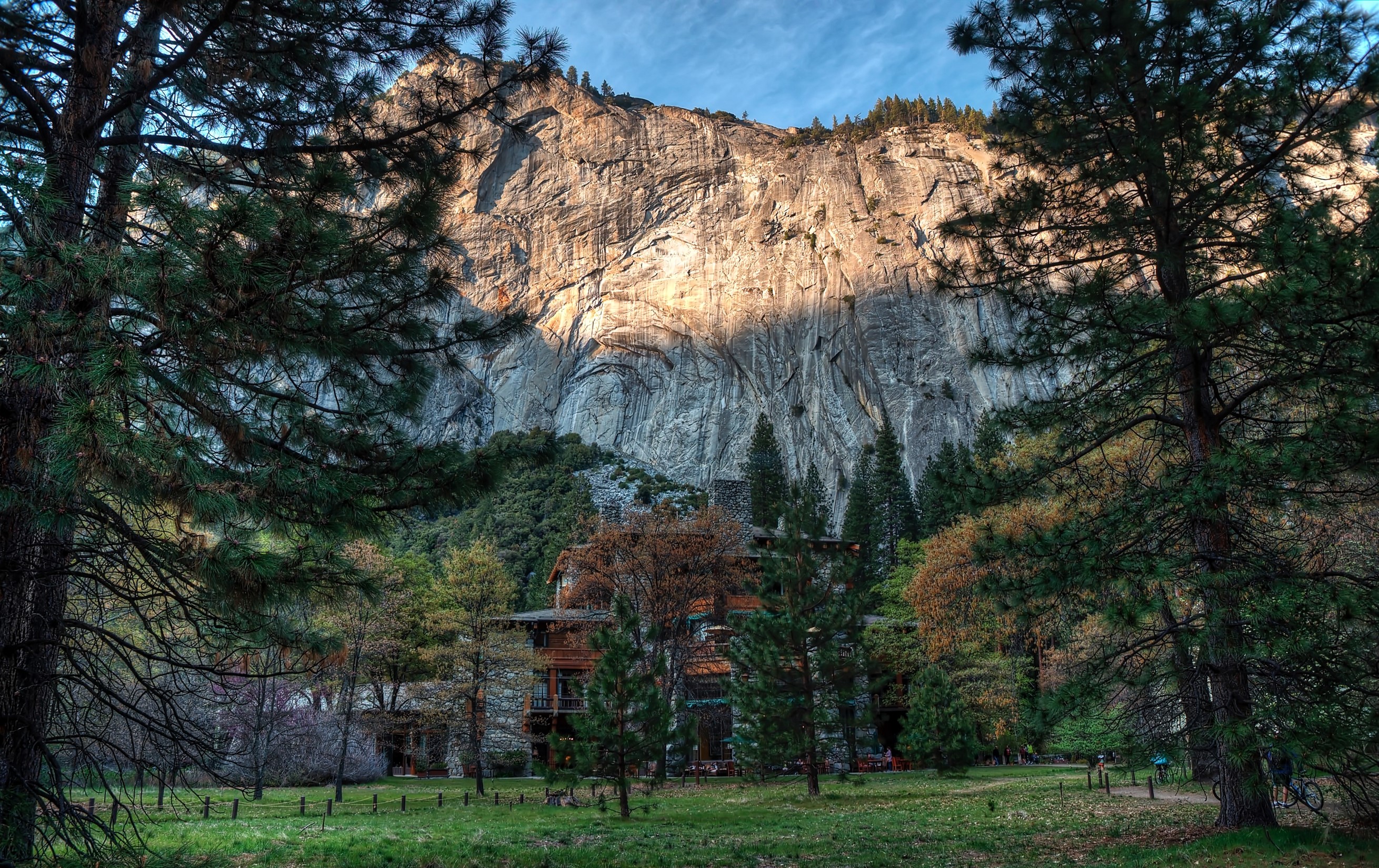 Yosemite National Park with El Capitan and a Lodge HD Wallpaper