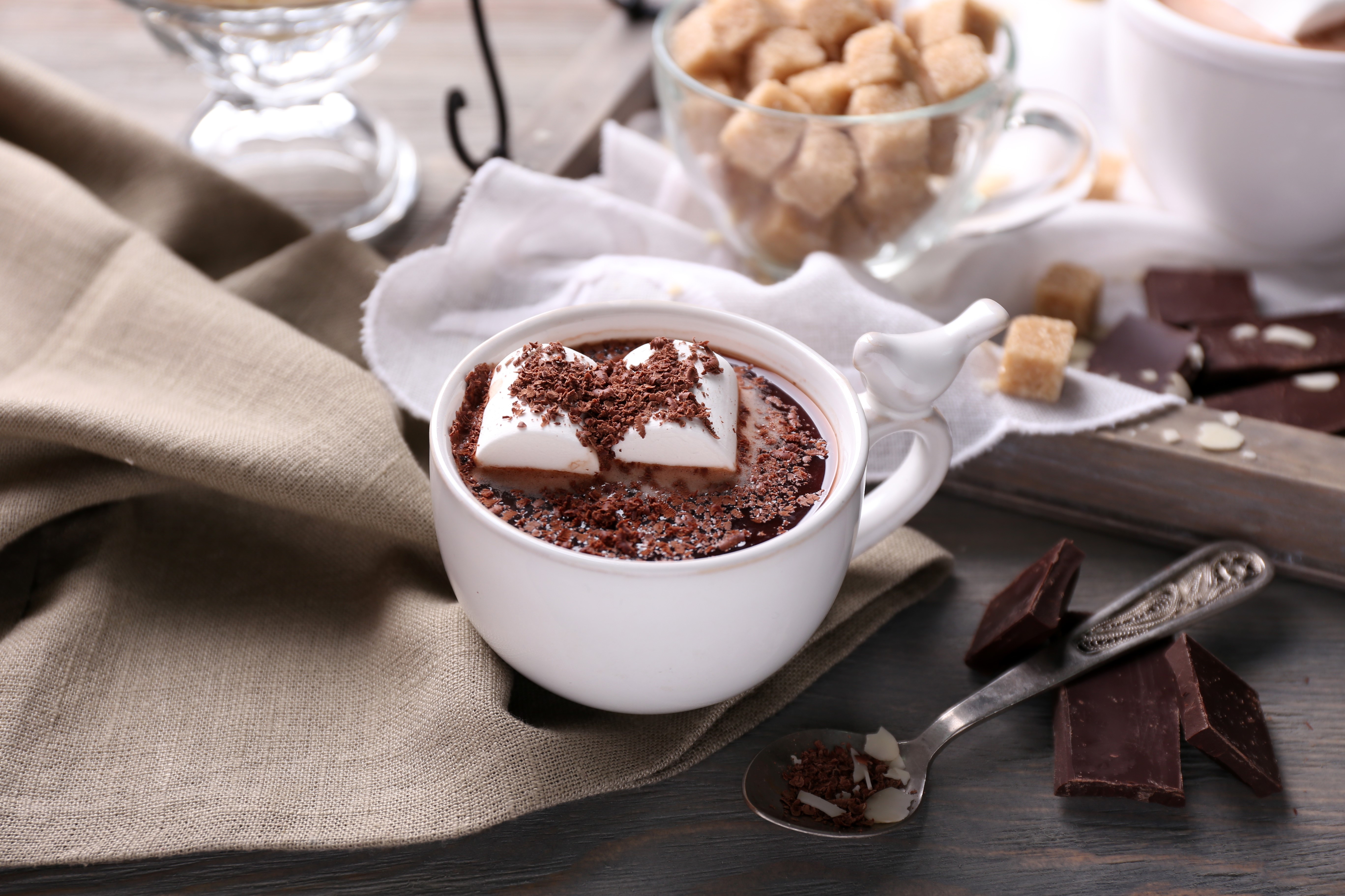 Hot chocolate with marshmallows and chocolate shavings HD Wallpaper