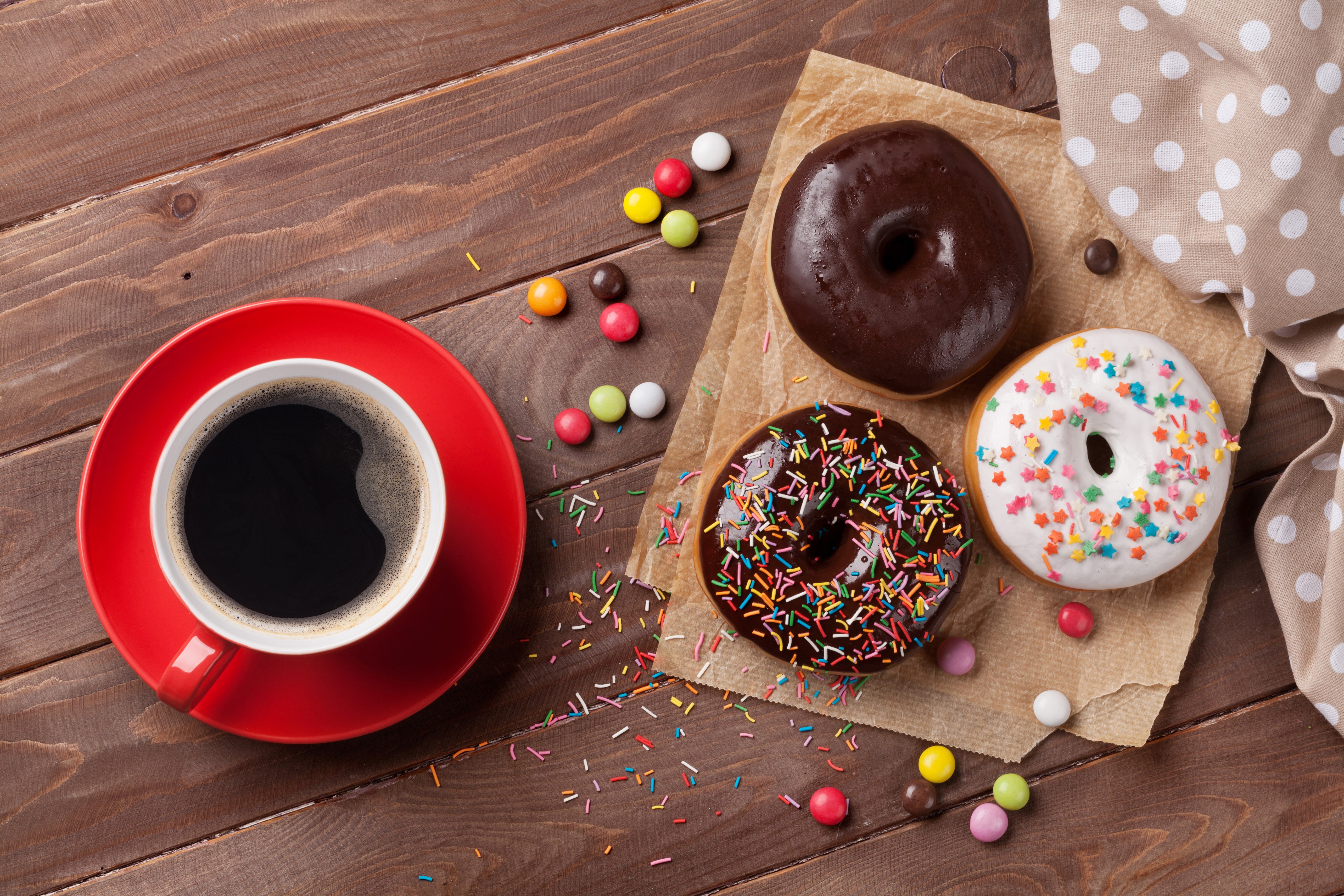 Coffee and Donuts with Candy HD Wallpaper